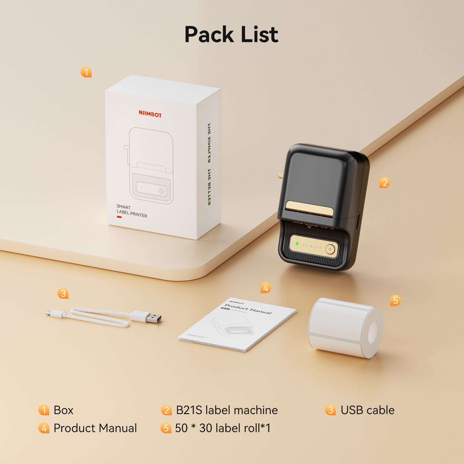 NB109 - Niimbot - B21S - Portable Thermal Label Bluetooth Printer Incl Free Label (50x30mm) - Black