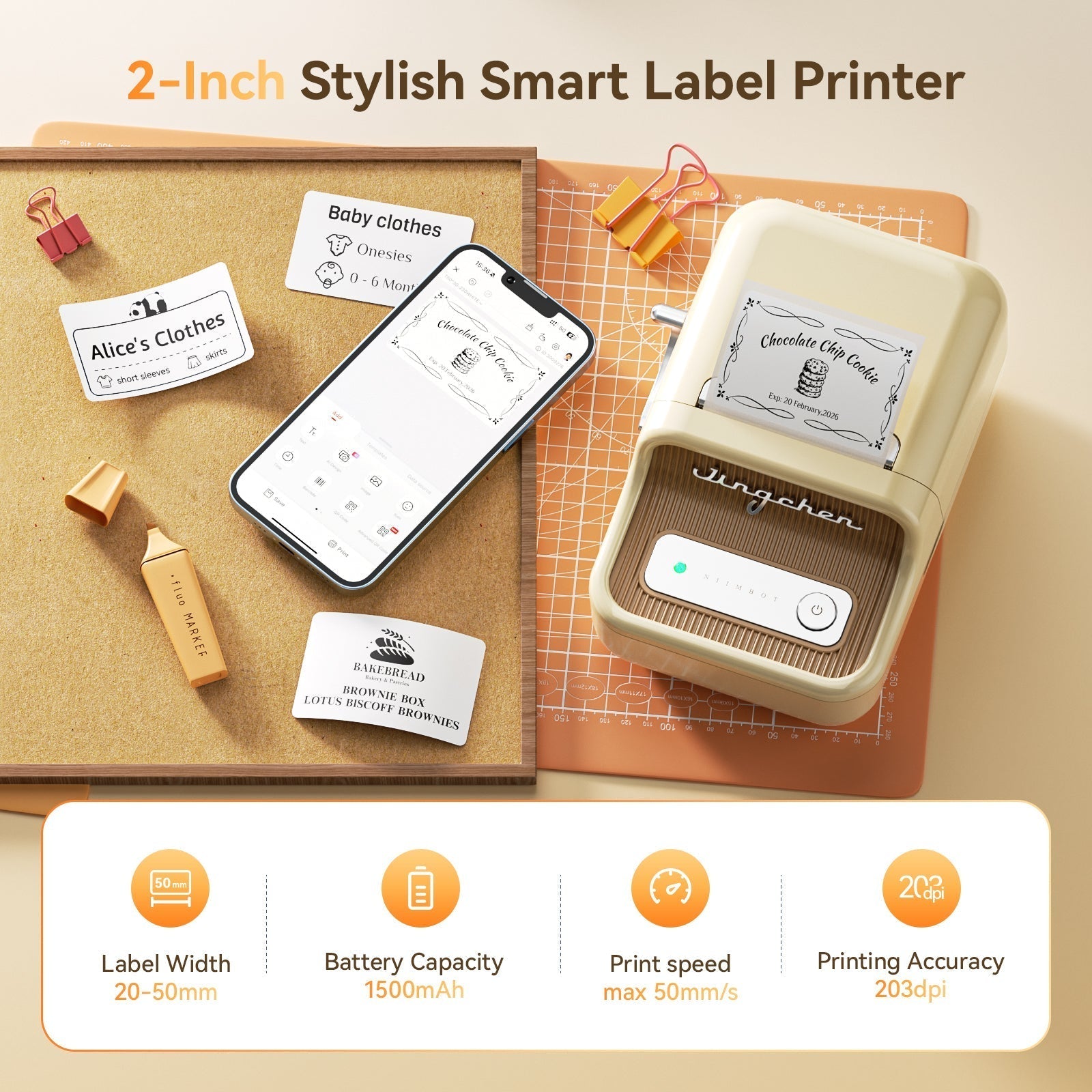 NB109 - Niimbot - B21S - Portable Thermal Label Bluetooth Printer Incl Free Label (50x30mm) - Black