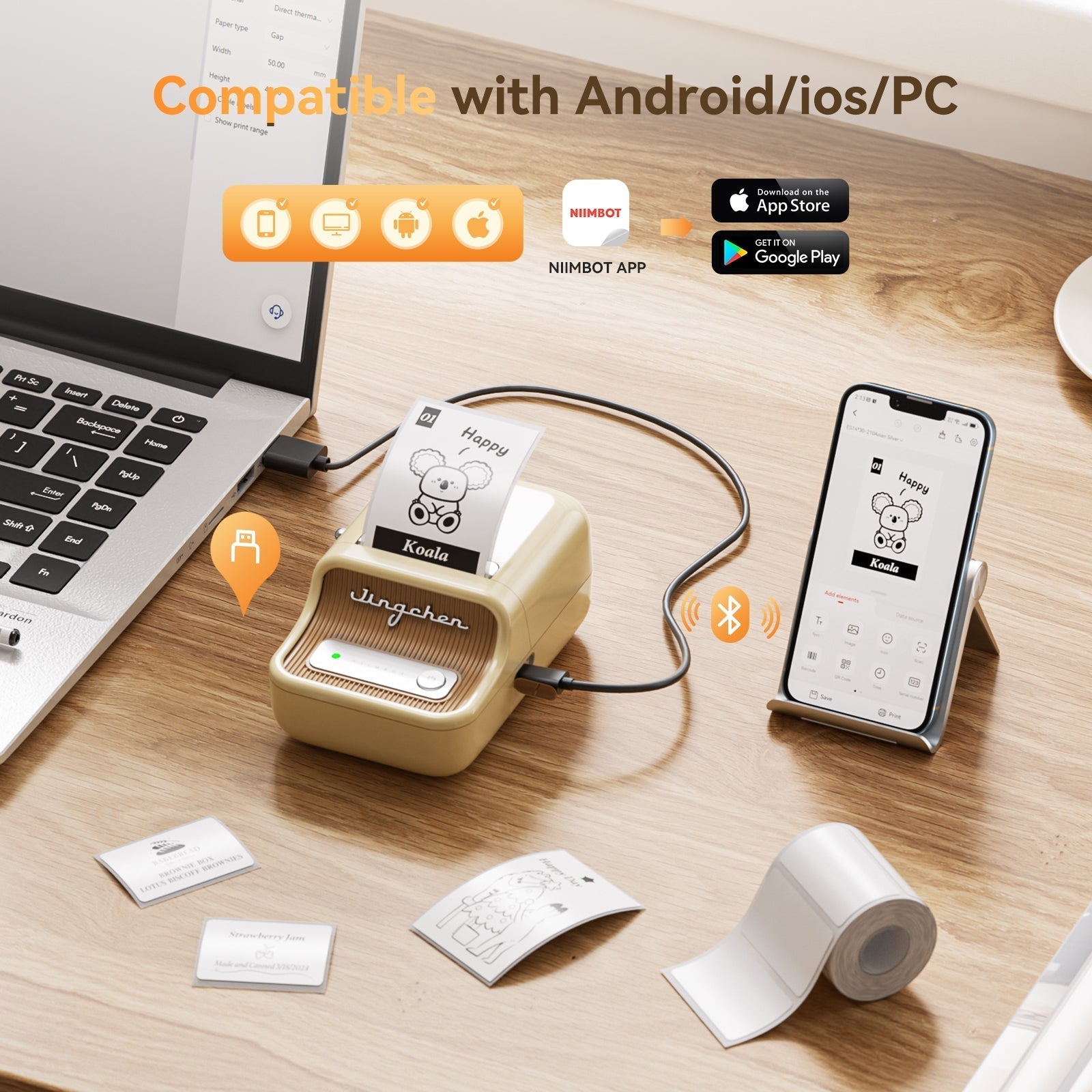 NB109 - Niimbot - B21S - Portable Thermal Label Bluetooth Printer Incl Free Label (50x30mm) - Black