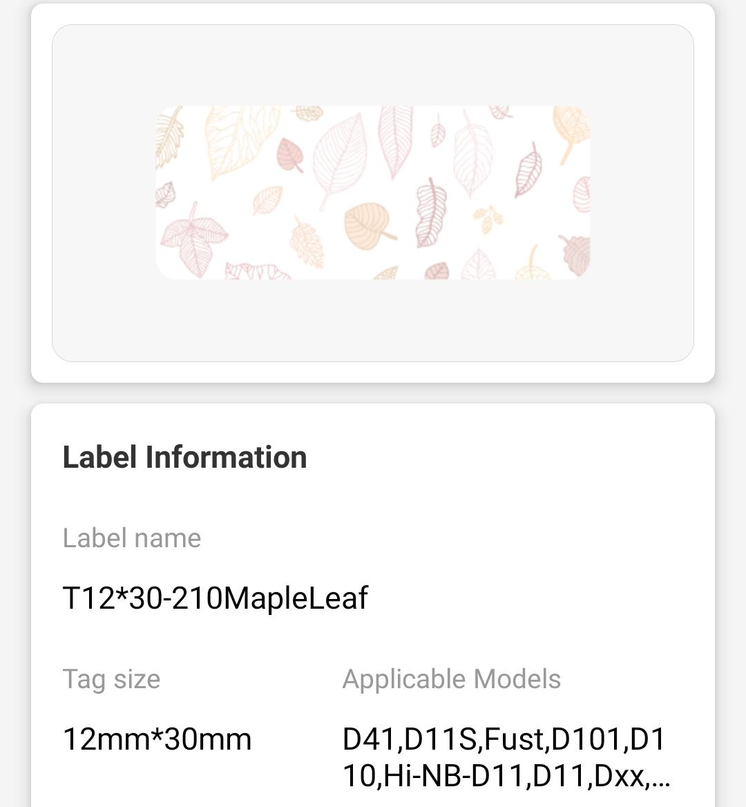 NB126 - NIIMBOT - D11 / D101 / D110 / H1S - 12X30MM - 210 THERMAL LABELS - MAPLE LEAF DESIGN