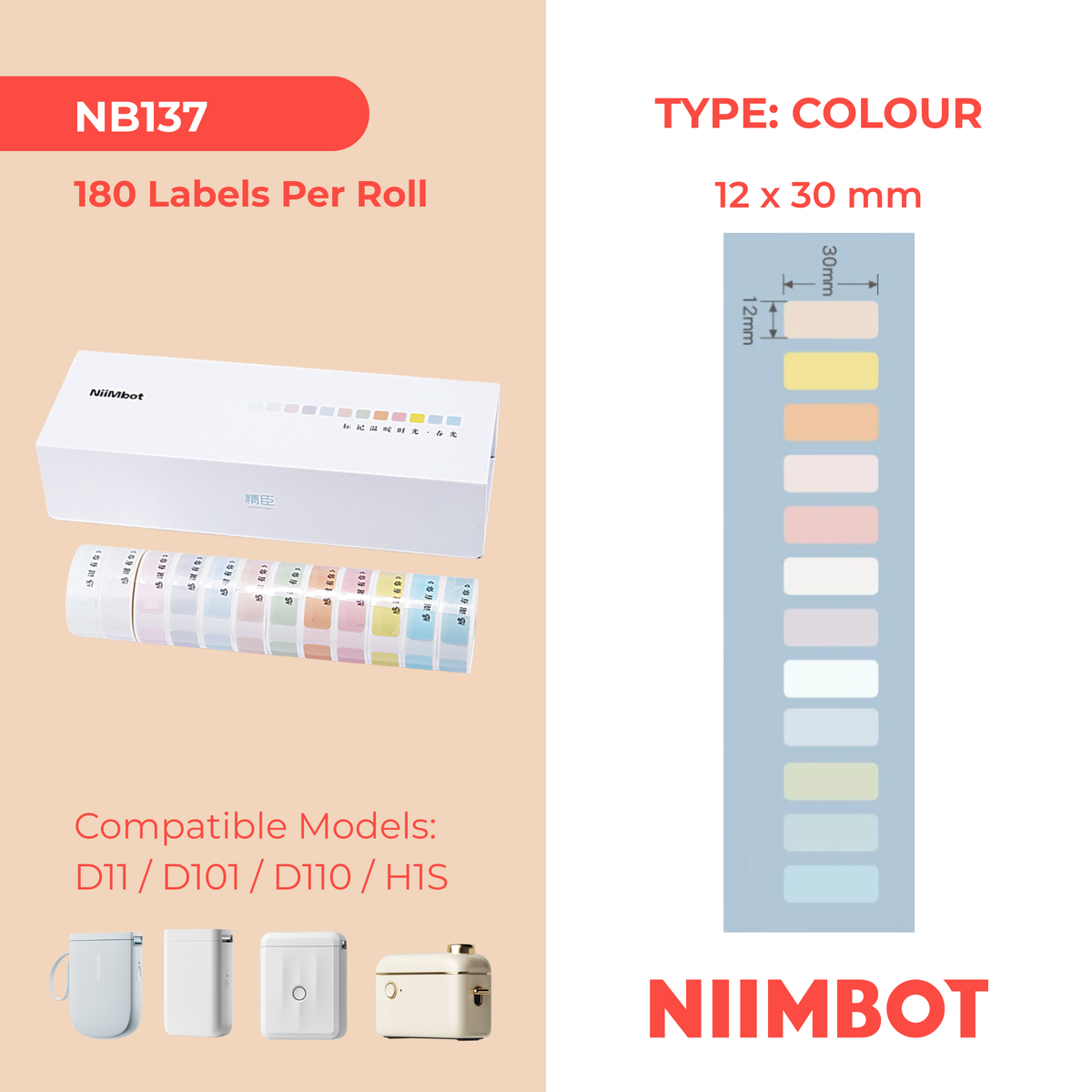 NIIMBOT - D Range - 12x30mm - Spring Edition - 12 Rolls - 180 Labels