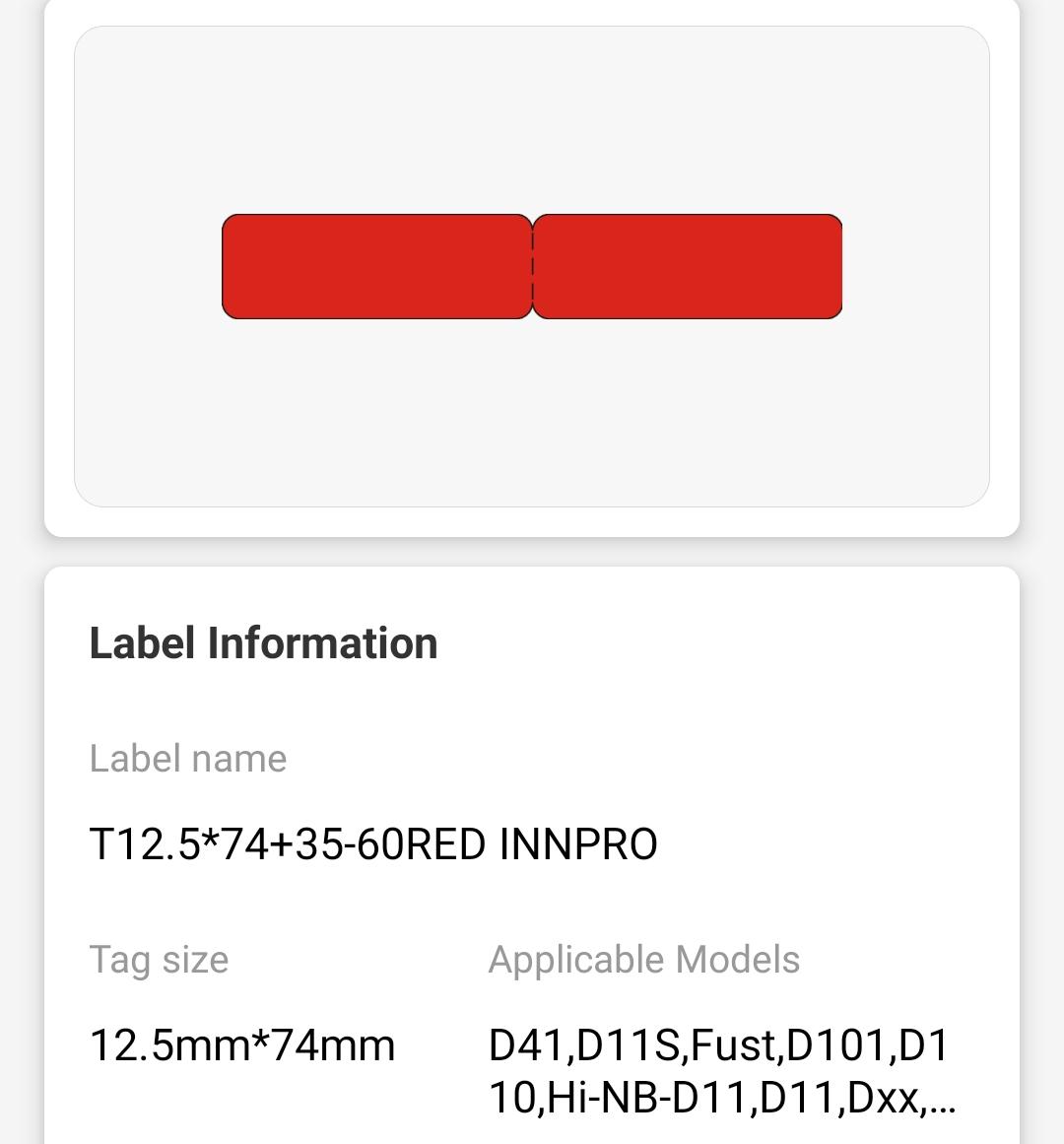 NB141 - Niimbot - D11 / D101 / D110 / H1S - 12.5x109mm - 60 Red Cable Labels