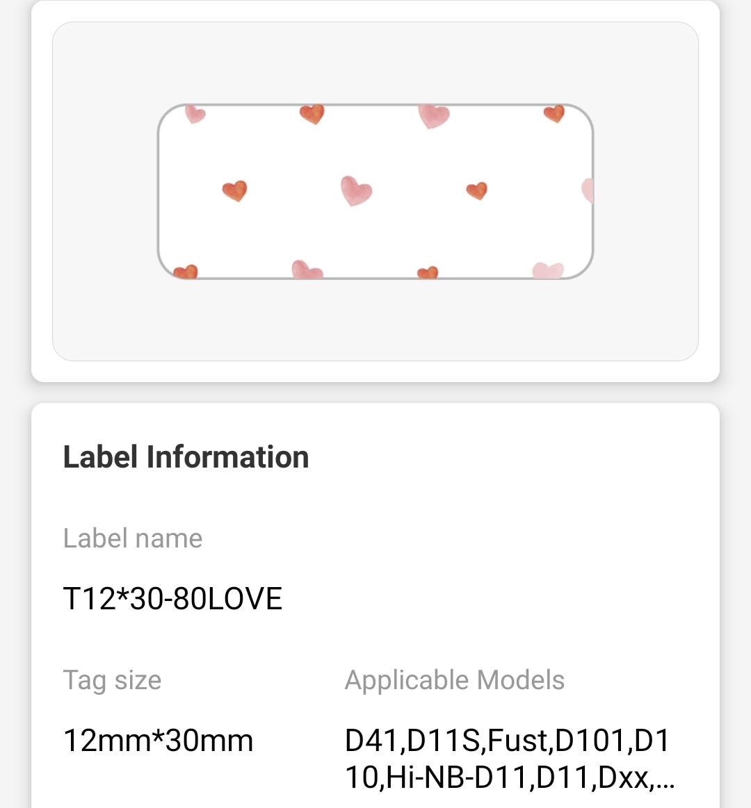 NB147 - NIIMBOT - D11 / D101 / D110 / H1S - 12X30MM - 210 THERMAL LABELS - LOVE DESIGN