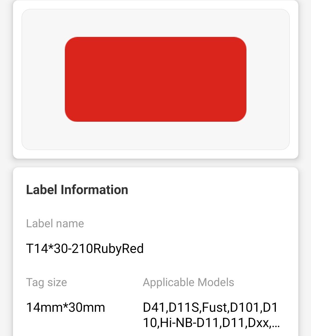 NB150 - NIIMBOT - D11 / D101 / D110 / H1S - 14X30MM - 195 RUBY RED LABELS