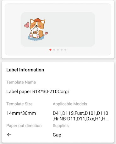 NB156 - NIIMBOT - D11 / D101 / D110 / H1S - R14X30MM - 210 LABELS PER ROLL - CUTE CORGI DESIGN
