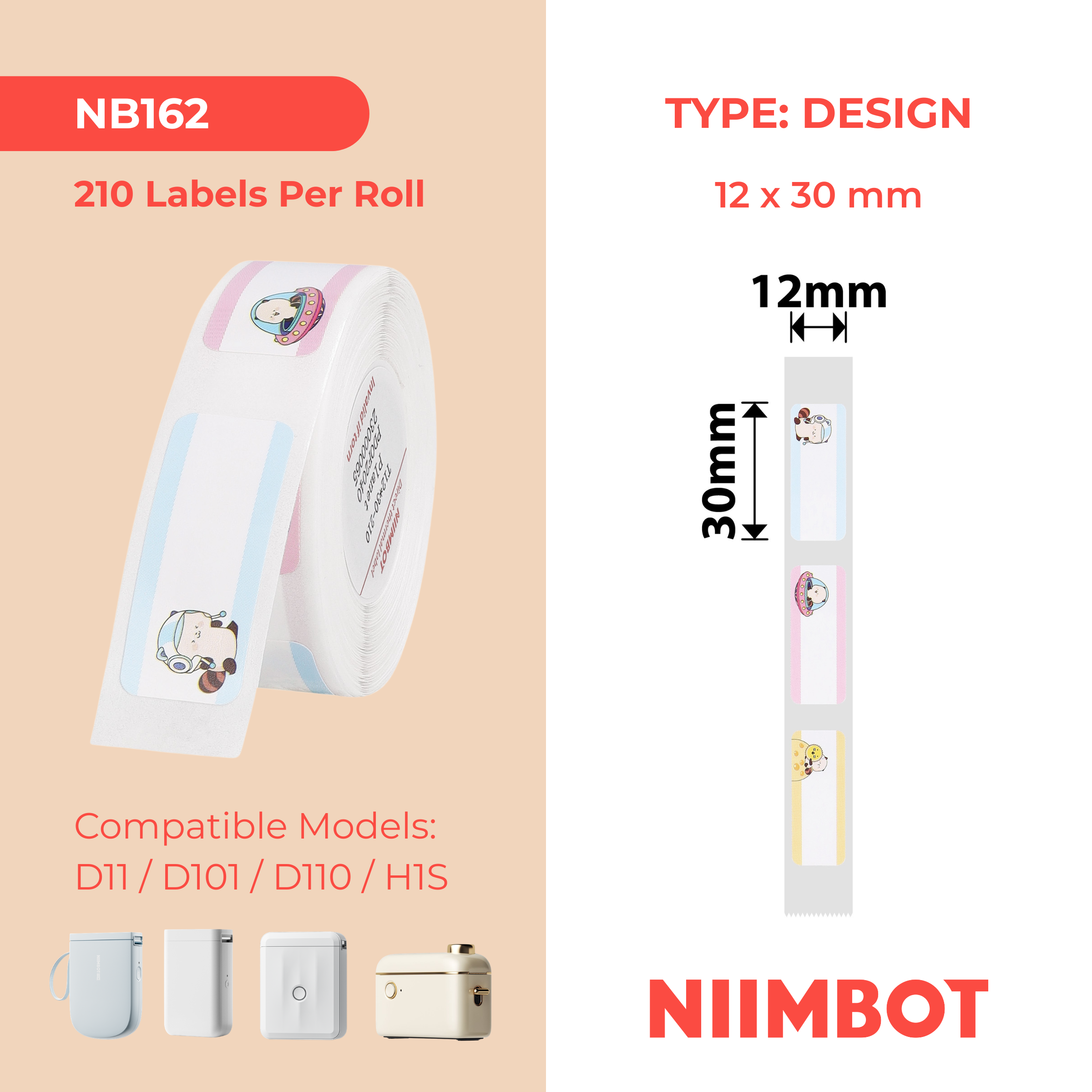 NB162 - Niimbot - D11 / D101 / D110 / H1S - 12x30mm - 210 Planet Labels