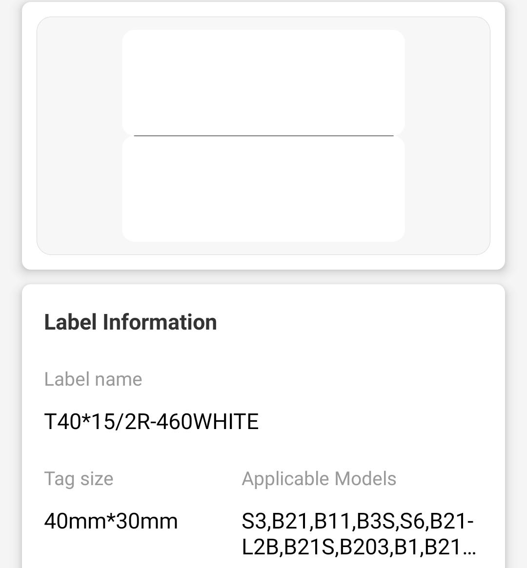 NB186 - Niimbot - B1 / B21 / B3S / B4 - 40x15mm/2 Rows - 460 White Labels