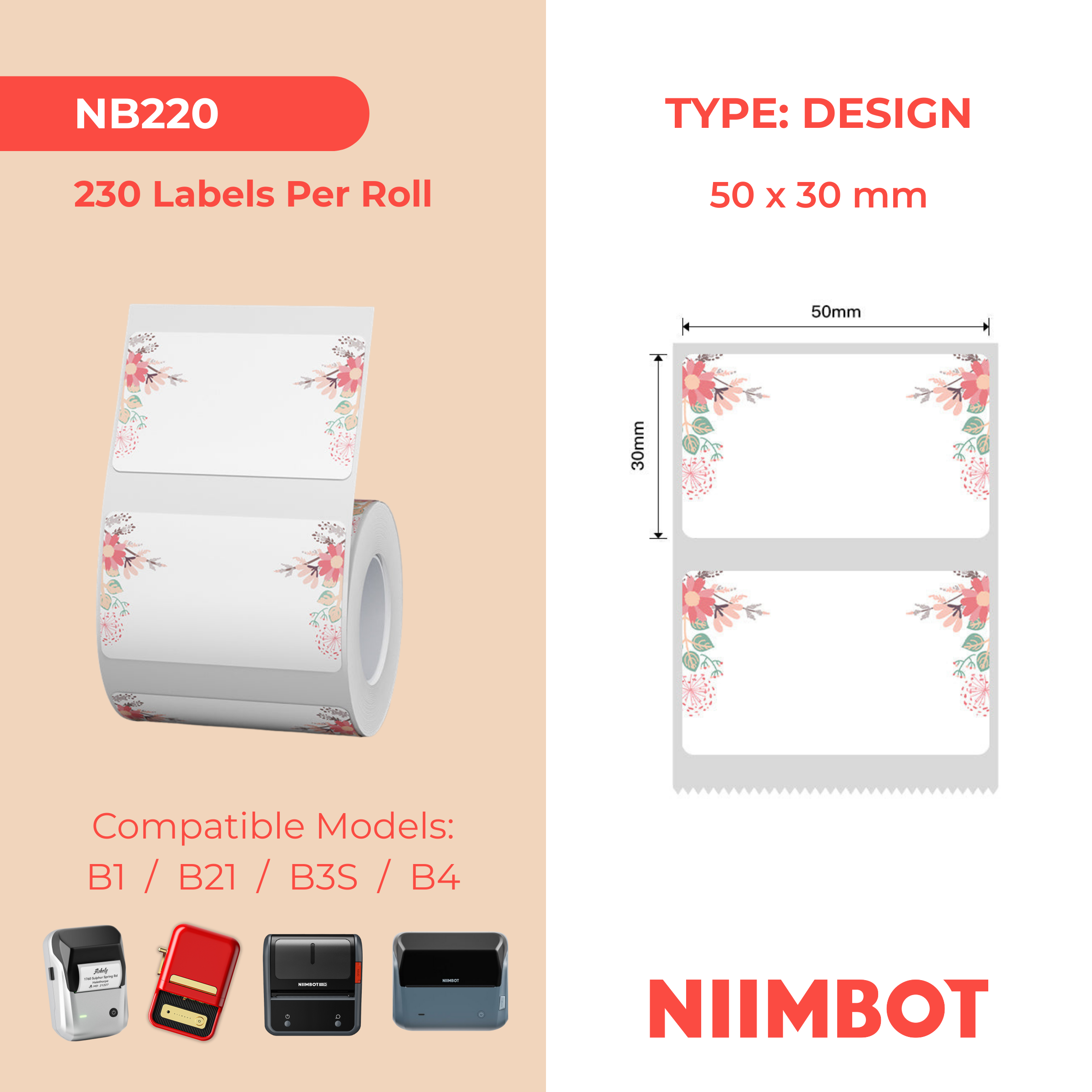 NB220 - Niimbot - B1 / B21 / B31 / B3S / B4 - 50x30mm - 230 Spring Labels