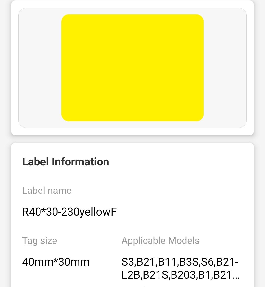 NB222 - Niimbot - B1 / B21 / B3S / B4 - 30x40mm - 230 Yellow Labels