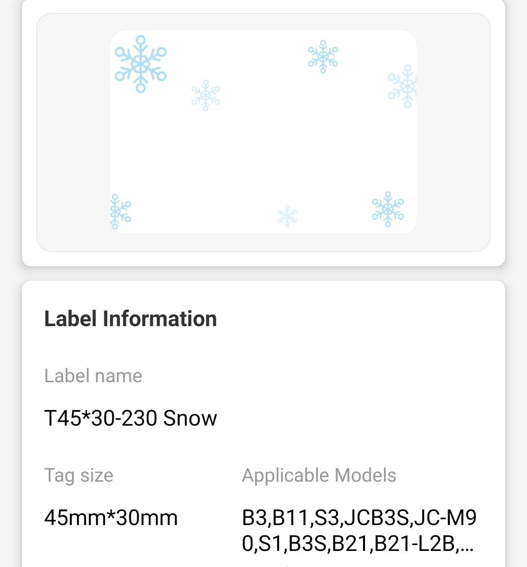 NB238 - NIIMBOT - B1 / B21 / B3S / B4 - 45X30MM - 230 BLUE SNOW LABELS
