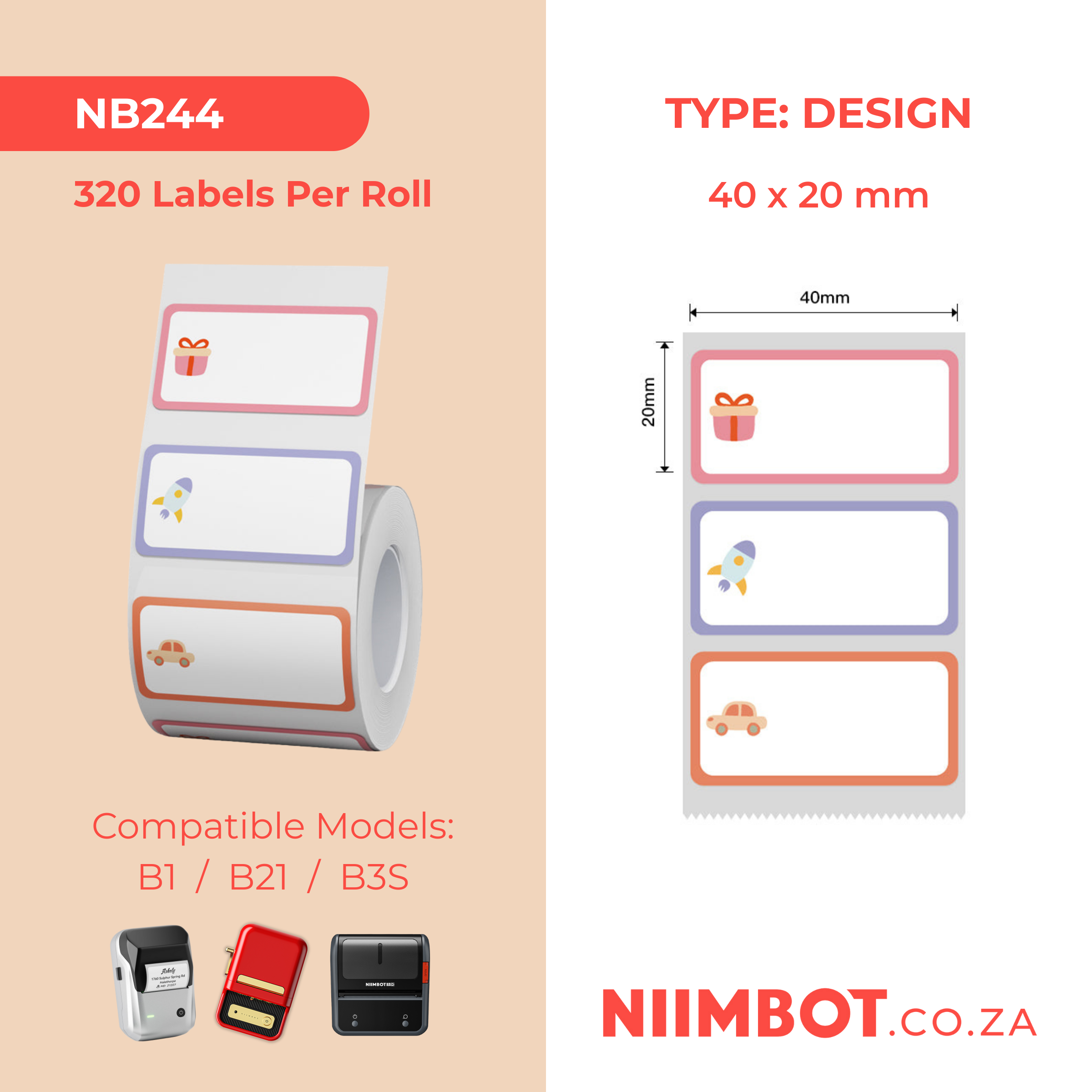 NB244 - NIIMBOT - B1 / B21 / B3S / B4 - 40X20MM - 320 LABELS PER ROLL - TOY DESIGN
