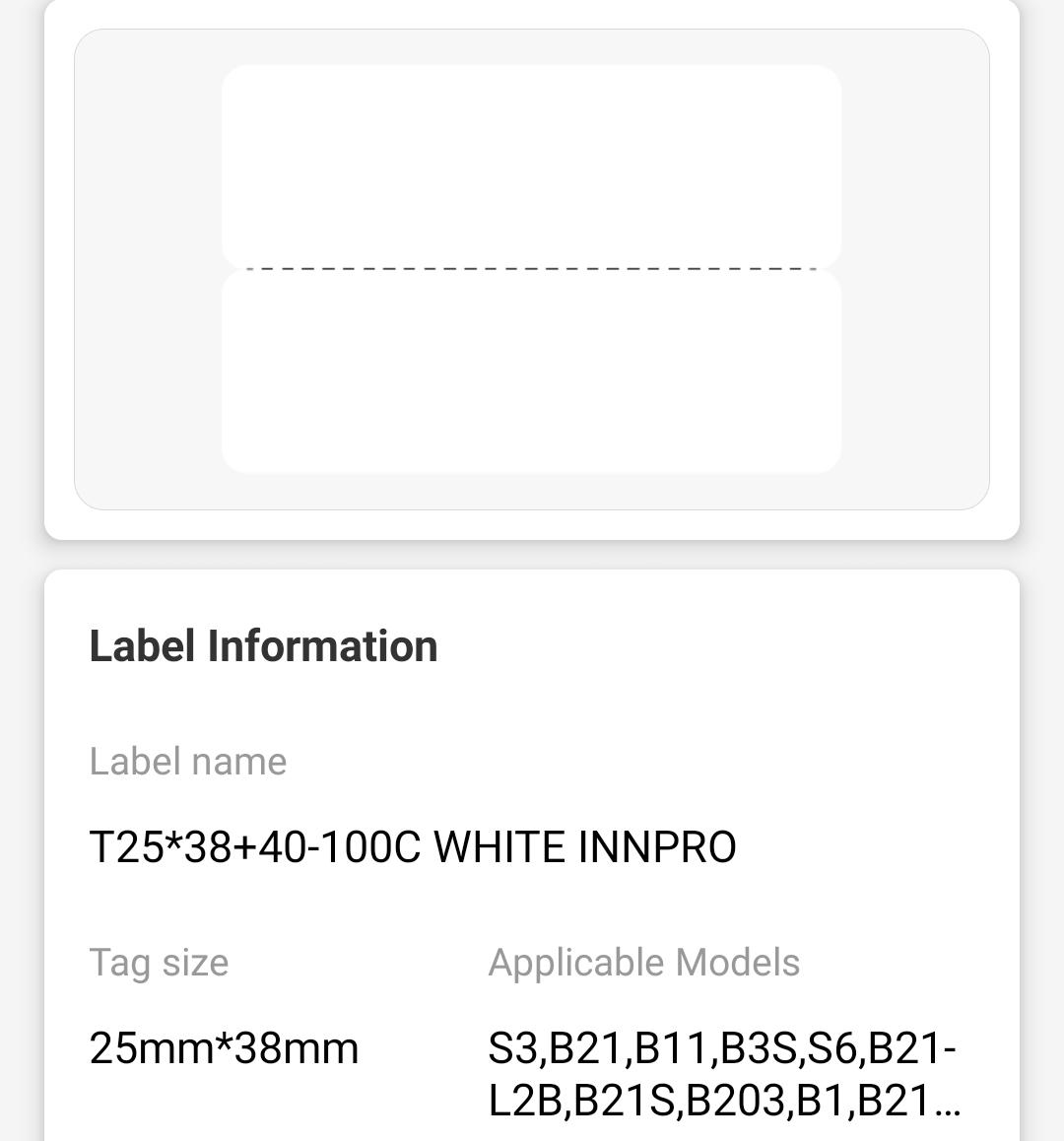 NB246 - Niimbot - B1 / B21 / B3S / B4 - 25x78mm - 100 White Cable Labels