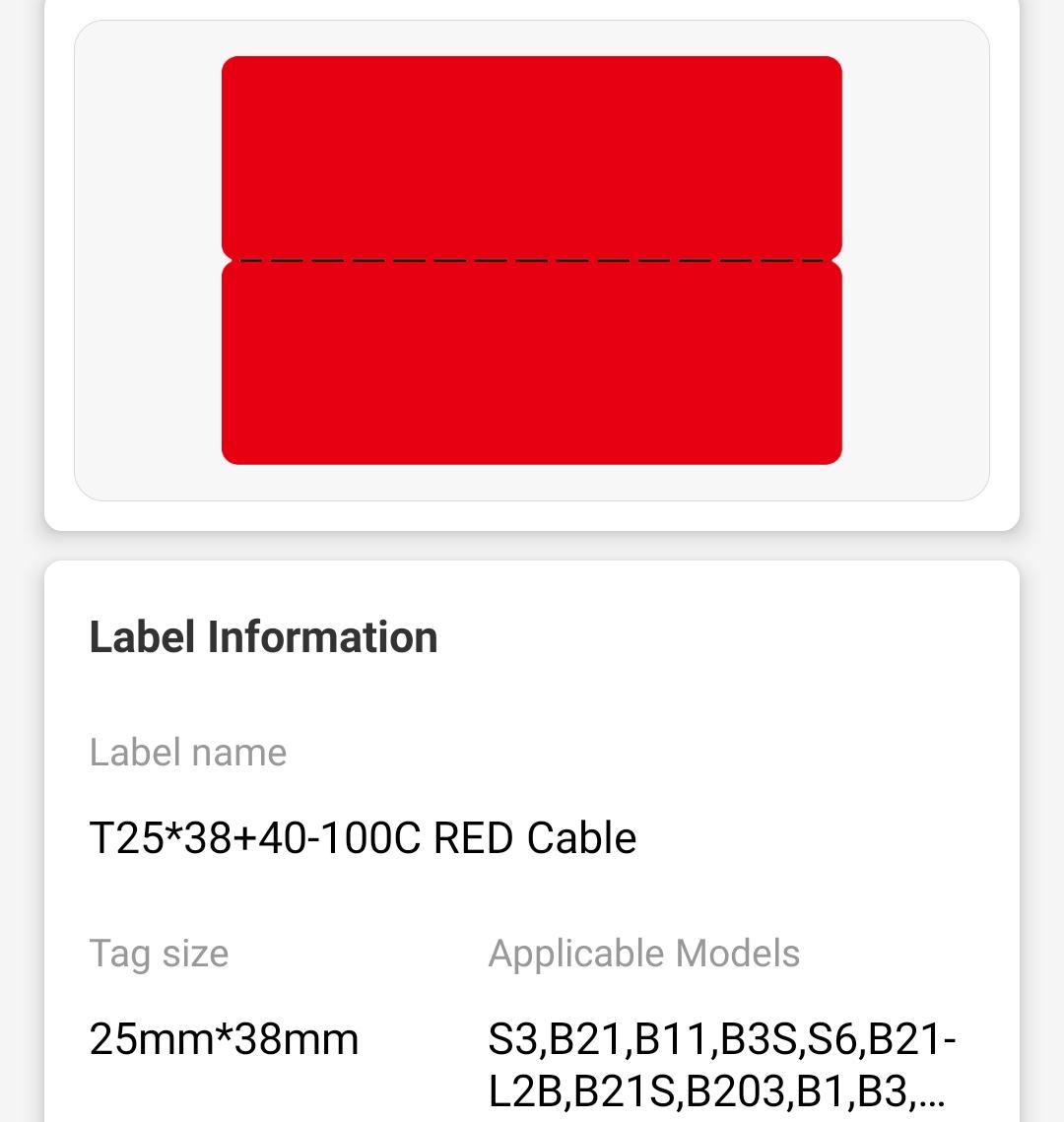 NB247 - Niimbot - B1 / B21 / B3S / B4 - 25x78mm - 100 Red Cable Labels