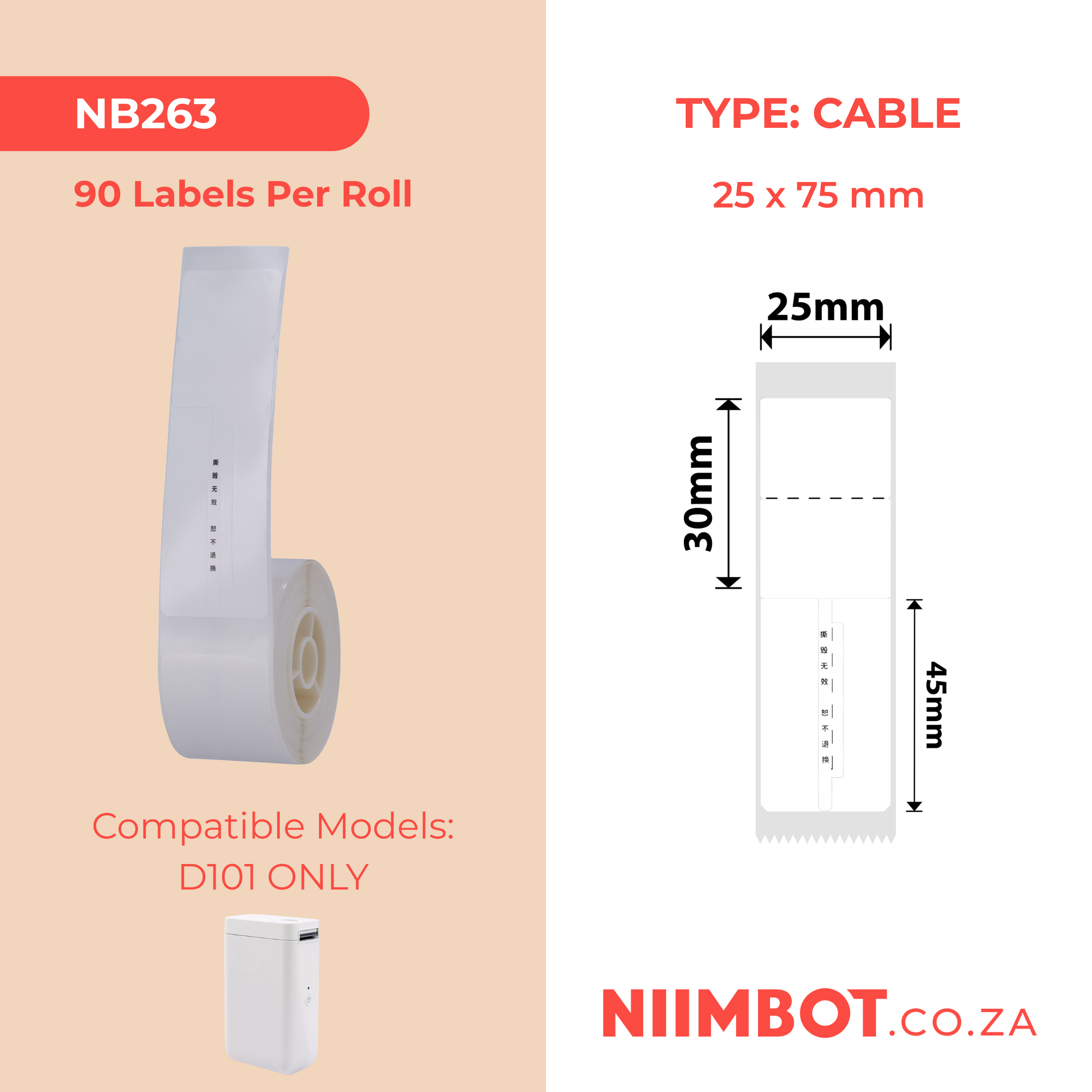 NB263 - NIIMBOT - D101 ONLY - R02T - 25MMX75MM - 90 LABELS PER ROLL - JEWELLERY VOID DESIGN