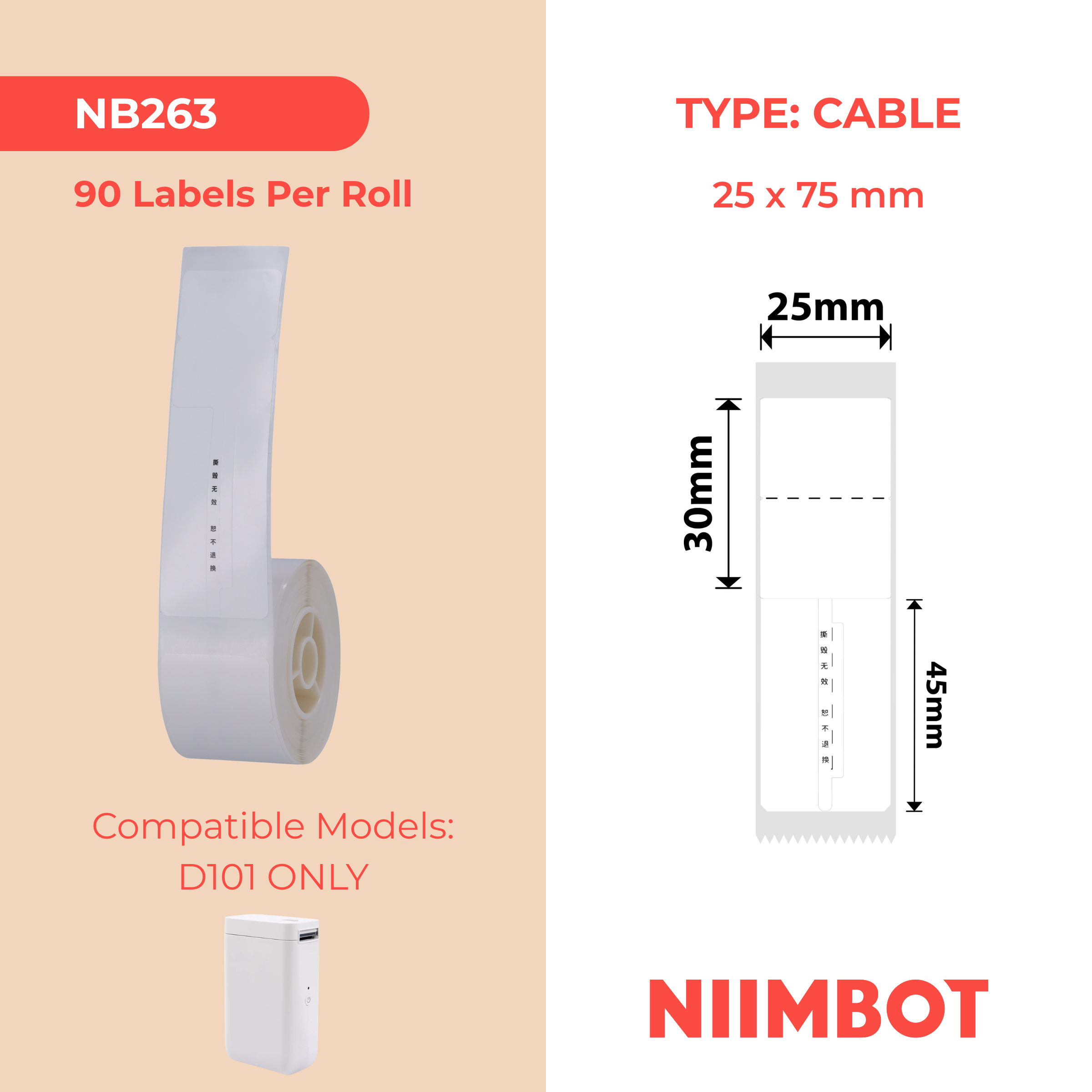 NB263 - NIIMBOT - D101 ONLY - R02T - 25MMX75MM - 90 LABELS PER ROLL - JEWELLERY VOID DESIGN