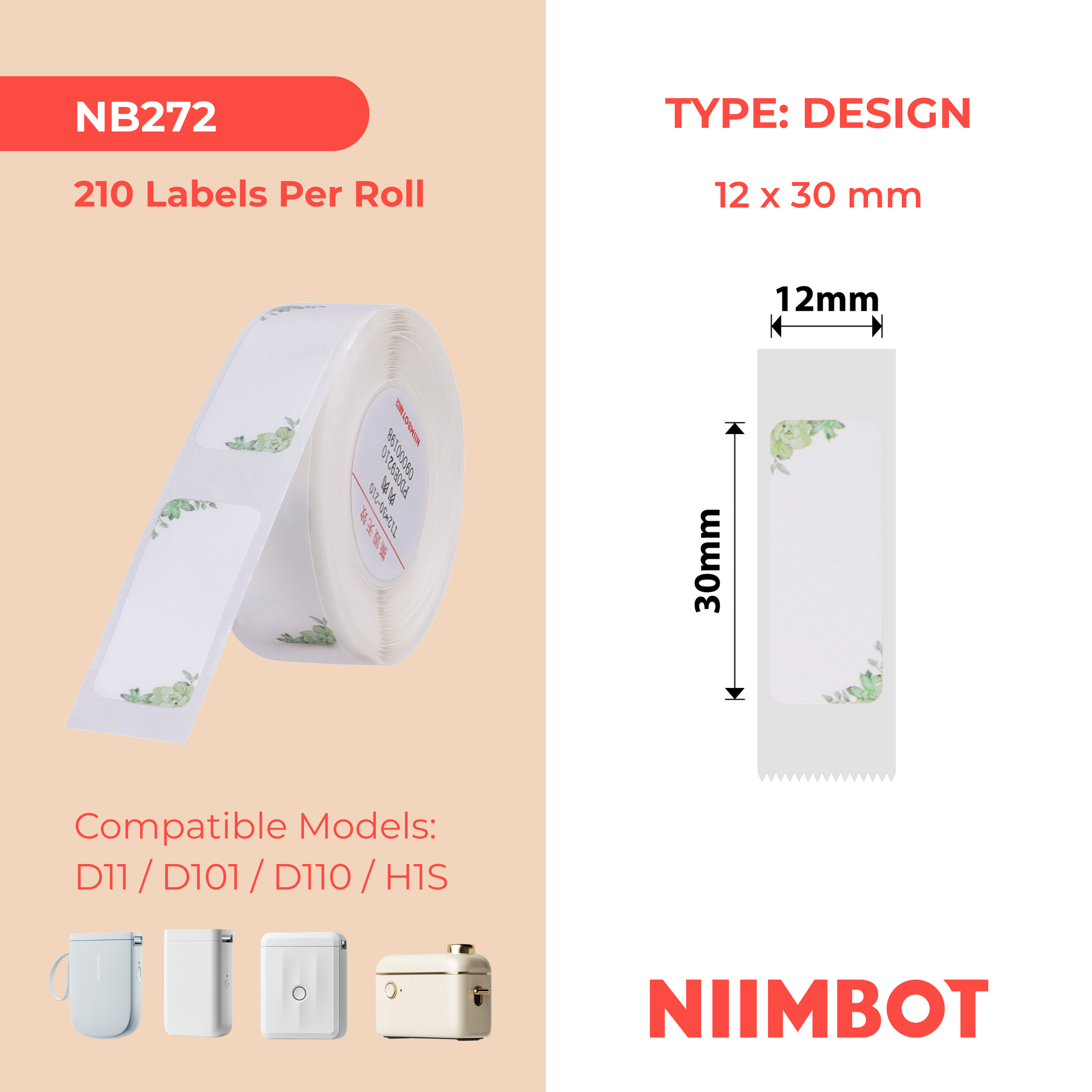 NB272 - Niimbot - D11 / D101 / D110 / H1S - 12x30mm - 195 Succulent Flower Labels