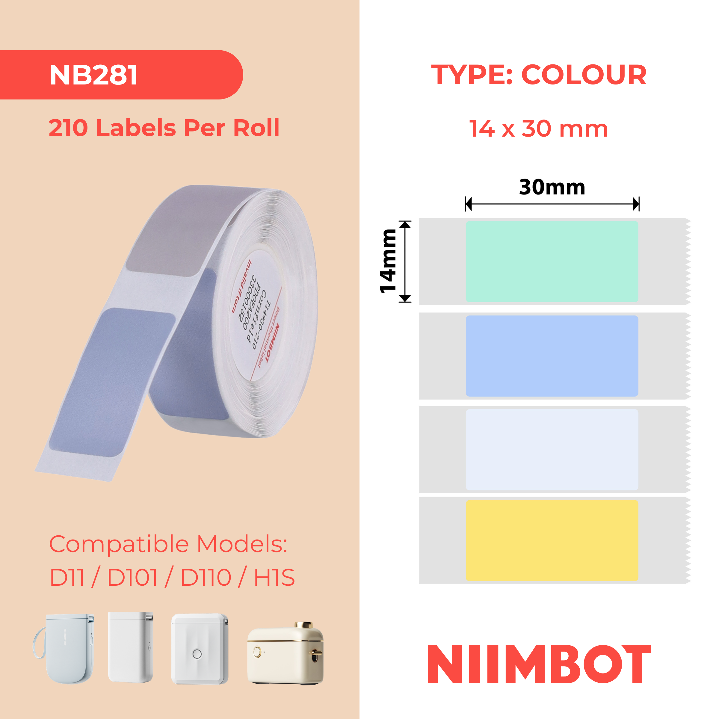 NB281 - Niimbot - D11 / D101 / D110 / H1S - 14x30mm - 195 Cornfield Mixed Colours Labels