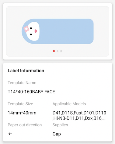 NB287 - NIIMBOT - D11 / D101 / D110 / H1S - R14X40MM - 160 LABELS PER ROLL - BABY FACE DESIGN