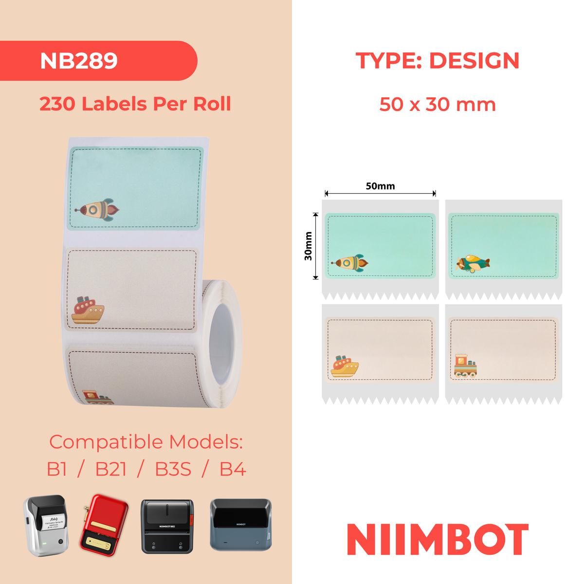 NB465 - NIIMBOT - B1 / B21 / B3S / B4 - 50X30MM - 230 CHILDHOOD TOYS MULTI-COLOUR LABELS