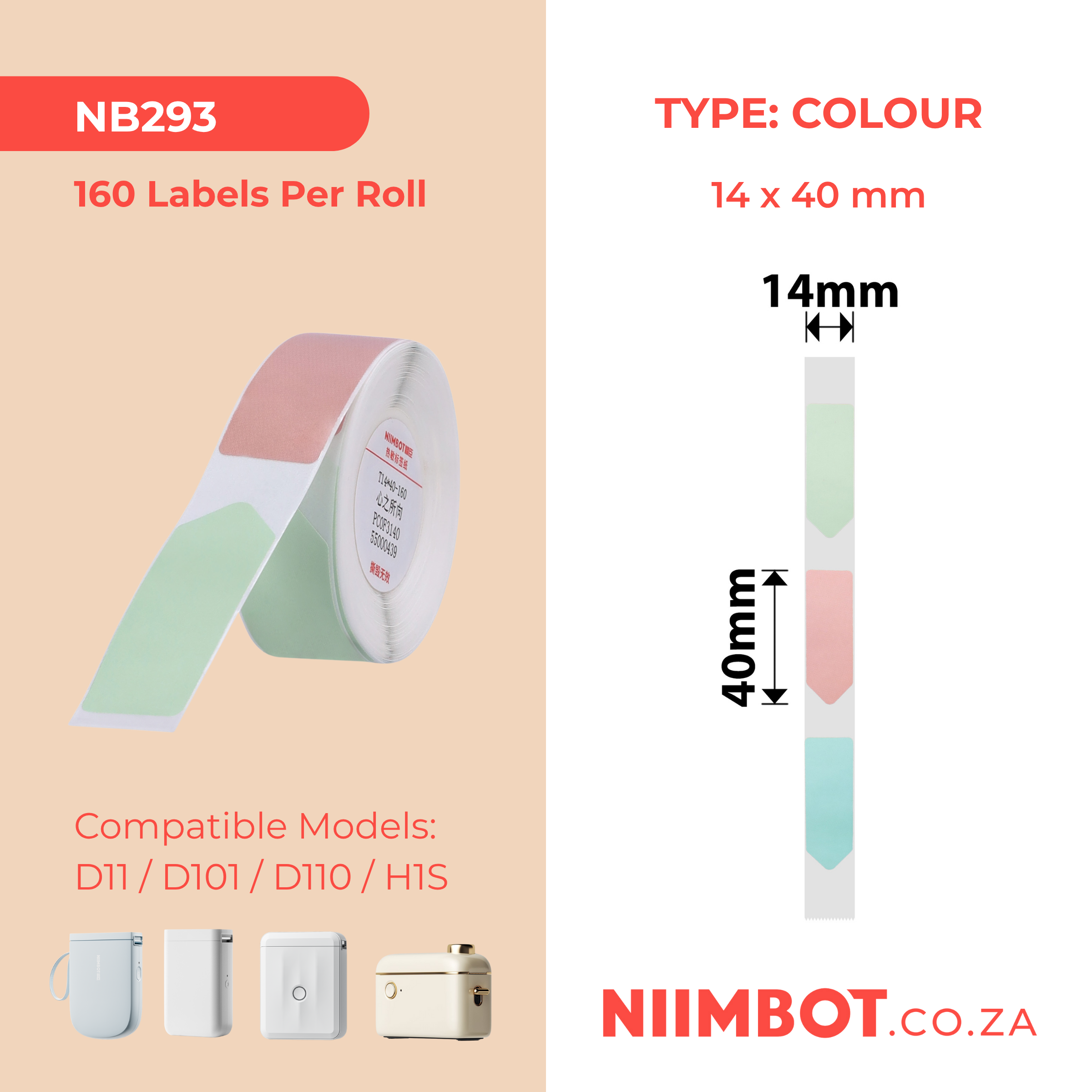 NB293 - NIIMBOT - D11 / D101 / D110 / H1S - R14X40MM - 160 LABELS PER ROLL - COLOUR ARROW DESIGN