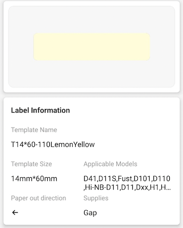 NB306 - NIIMBOT - D11 / D101 / D110 / H1S - R14X60MM - 110 LABELS PER ROLL - LEMON YELLOW