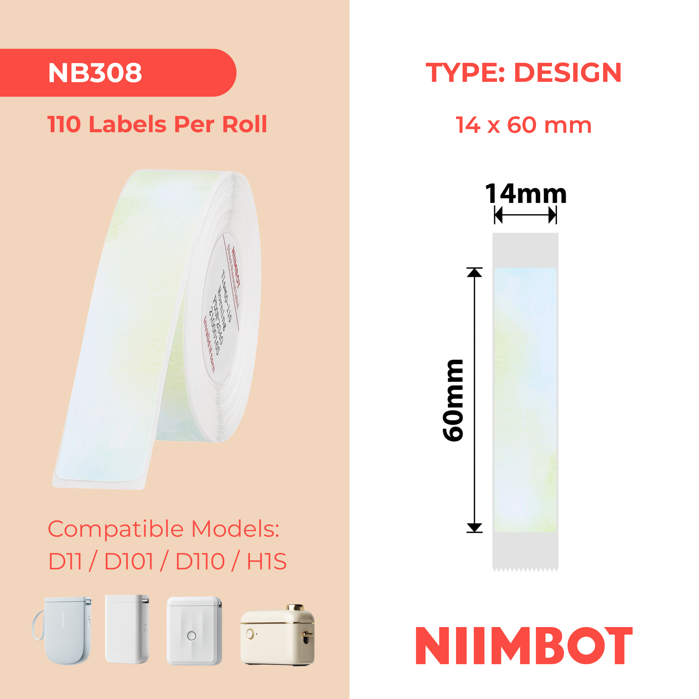 NB308 - Niimbot - D11 / D101 / D110 / H1S - 14x60mm - 110 Morning Labels