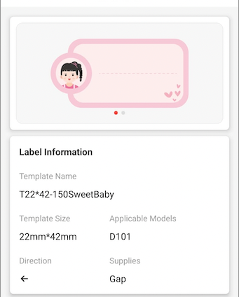 NB327 - NIIMBOT - D101 ONLY - R22X42MM- 150 LABELS PER ROLL - SWEET BABY DESIGN
