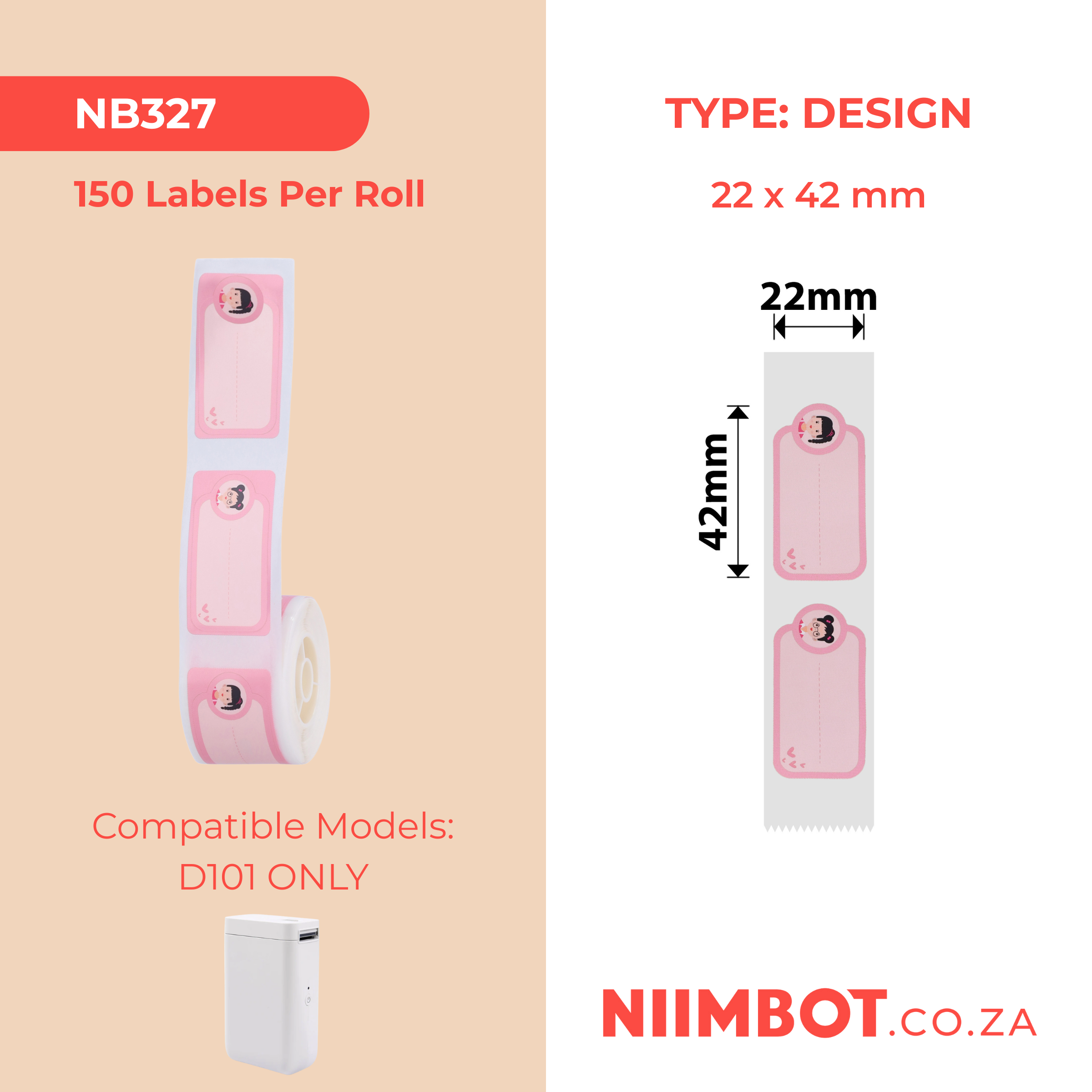 NB327 - NIIMBOT - D101 ONLY - R22X42MM- 150 LABELS PER ROLL - SWEET BABY DESIGN