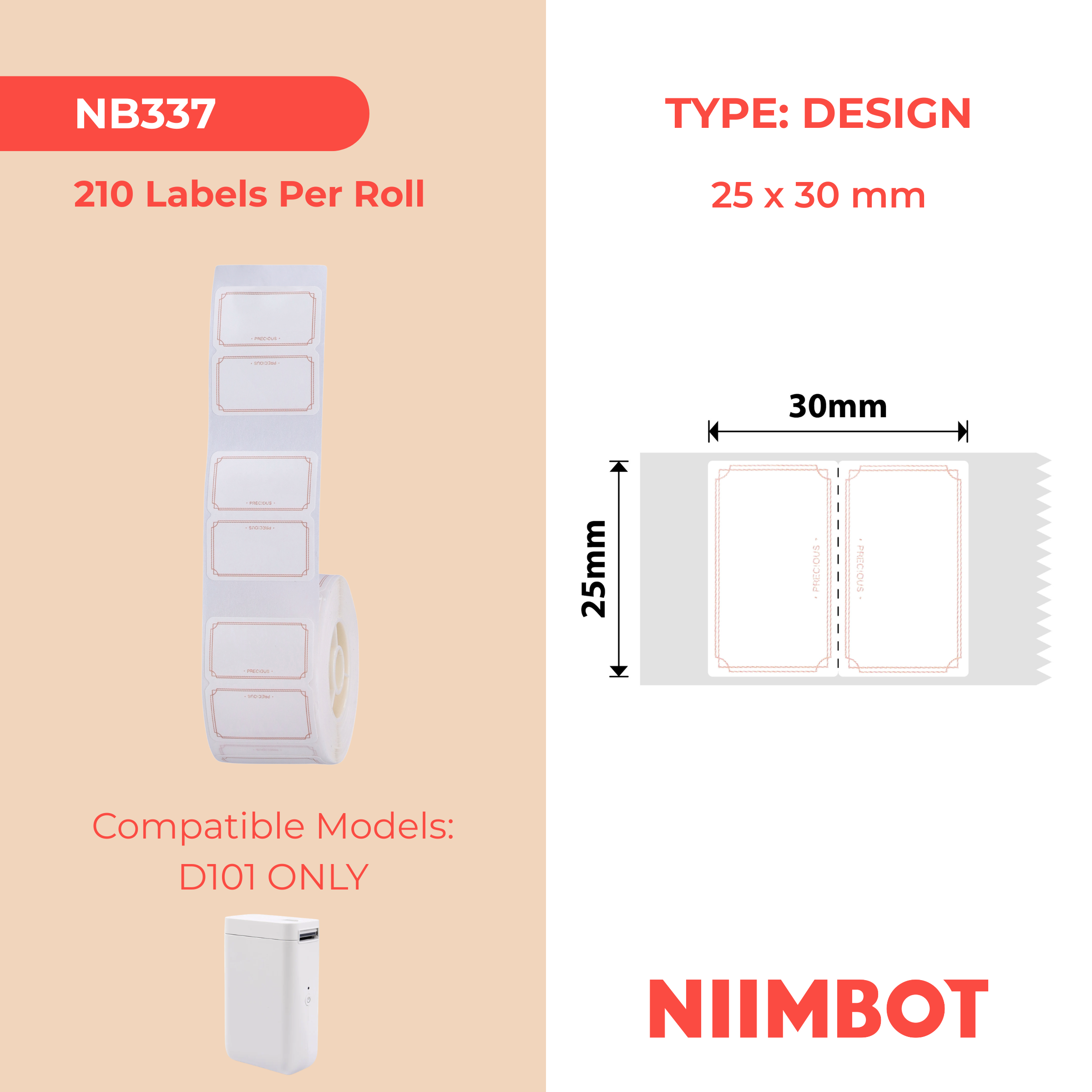 NB337 - Niimbot - D101 Only - 25x30mm - 210 Elegant Labels