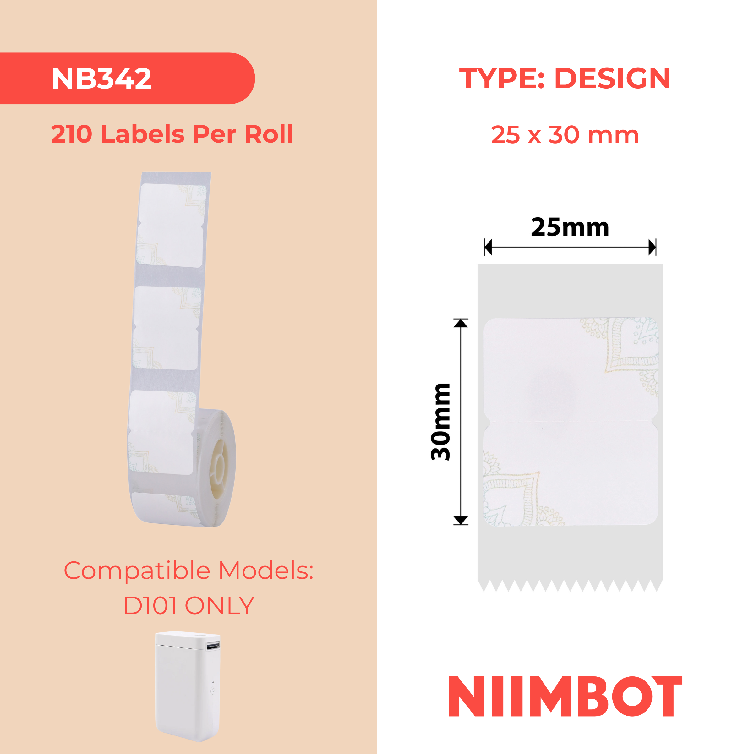 NB342 - Niimbot - D101 Only - 25x30mm - 210 Pandora Mark Labels