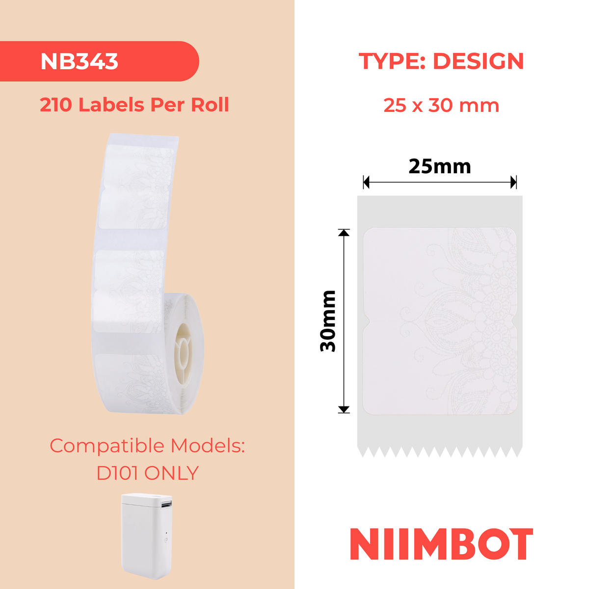 NIIMBOT - D101 Only - 25x30mm - Snow Colour - 210 Labels