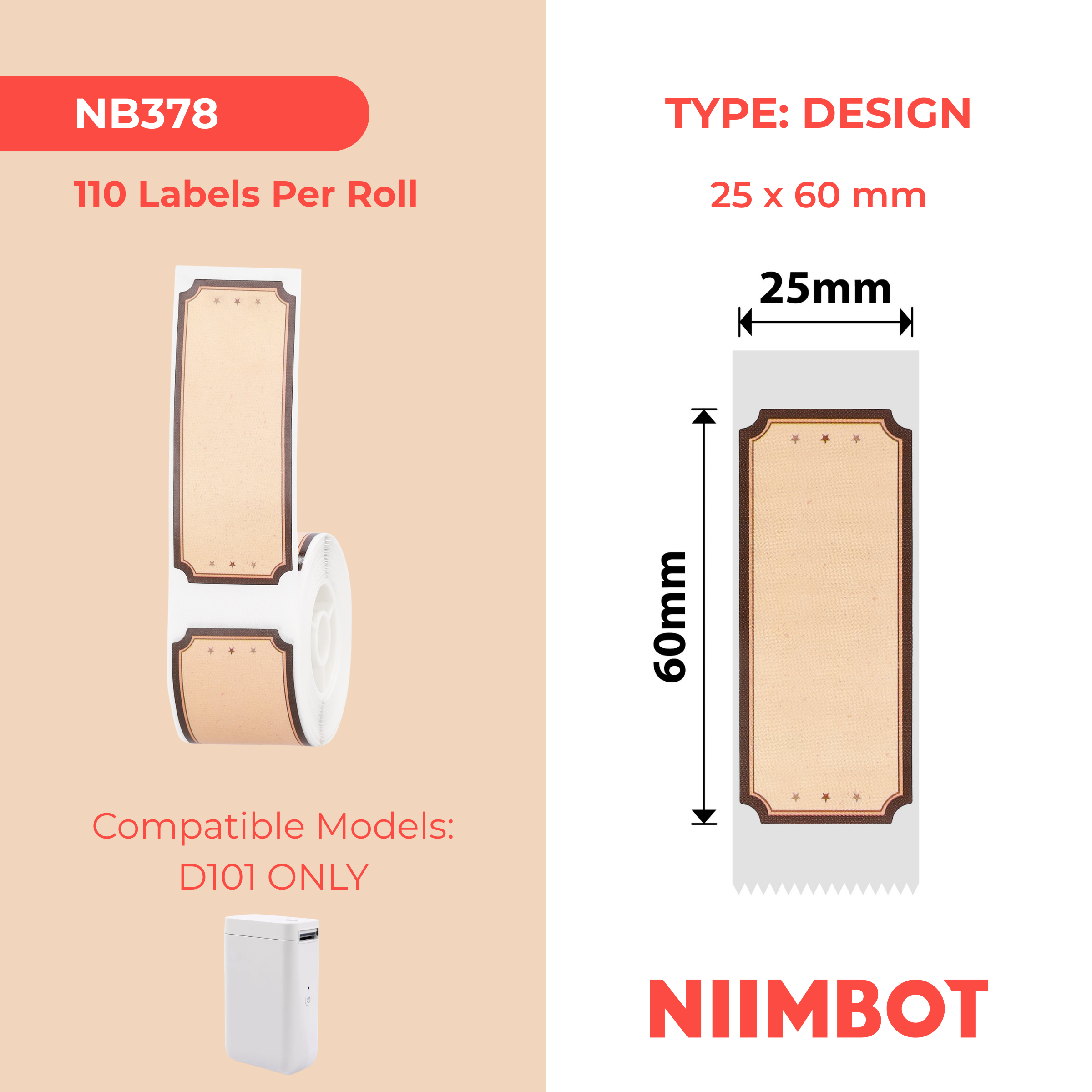 NB378 - Niimbot - D101 Only - 25x60mm - 110 Woodland Romance Labels