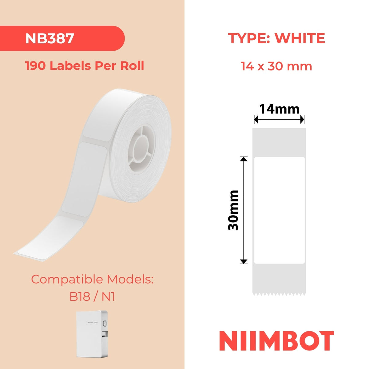 NIIMBOT - N1 - 14x30mm - White - 190 Labels
