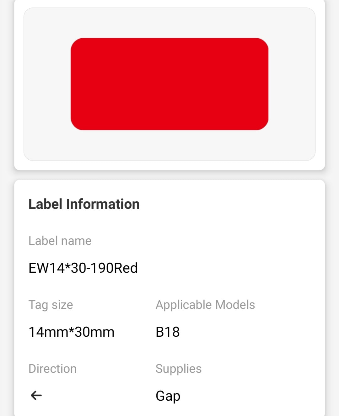 NB389 - NIIMBOT - B18 / N1 - EW14X30mm - 190 LABELS PER ROLL - RED