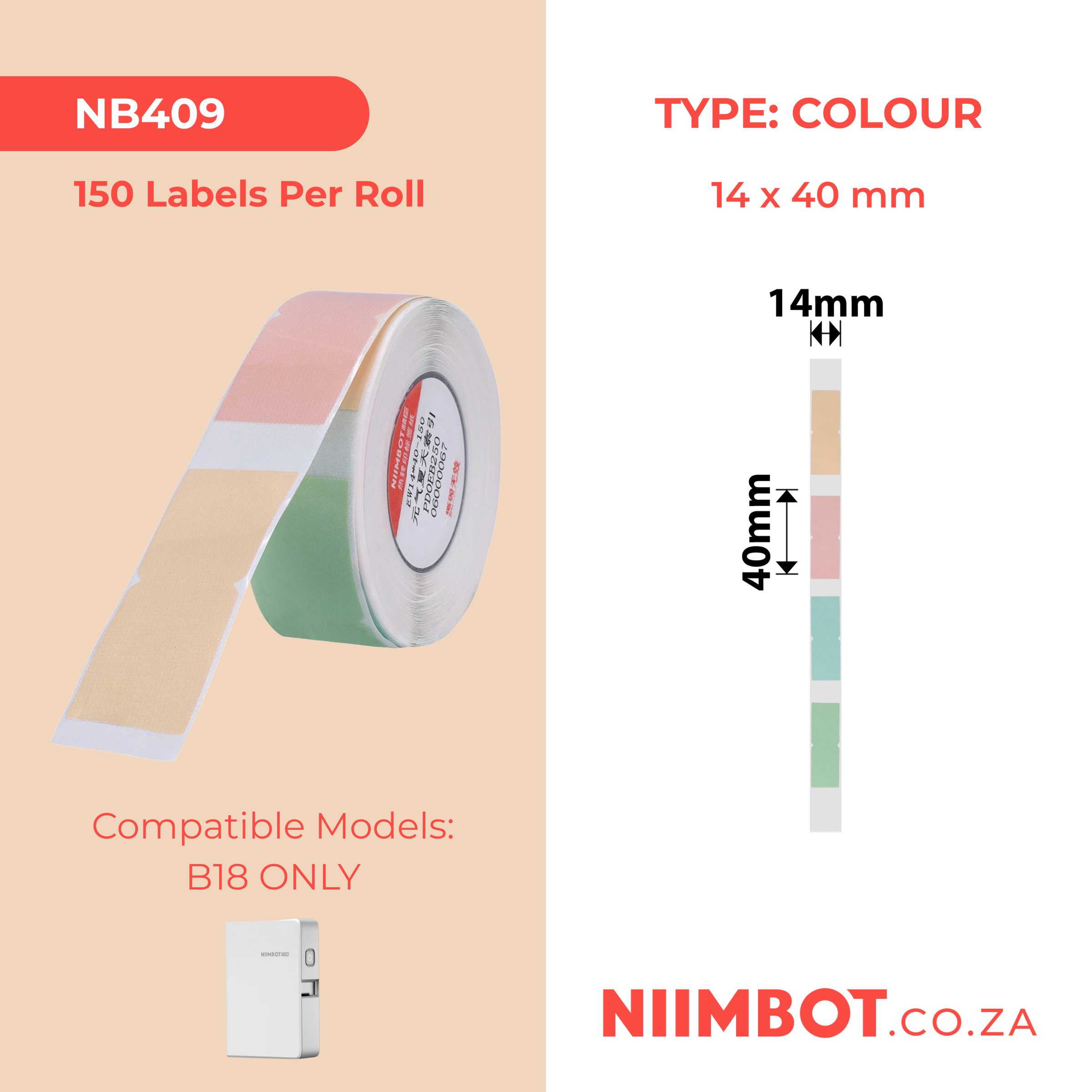 NB409 - NIIMBOT - B18 / N1 - EW14X40mm - 150 LABELS PER ROLL - SUMMER DESIGN