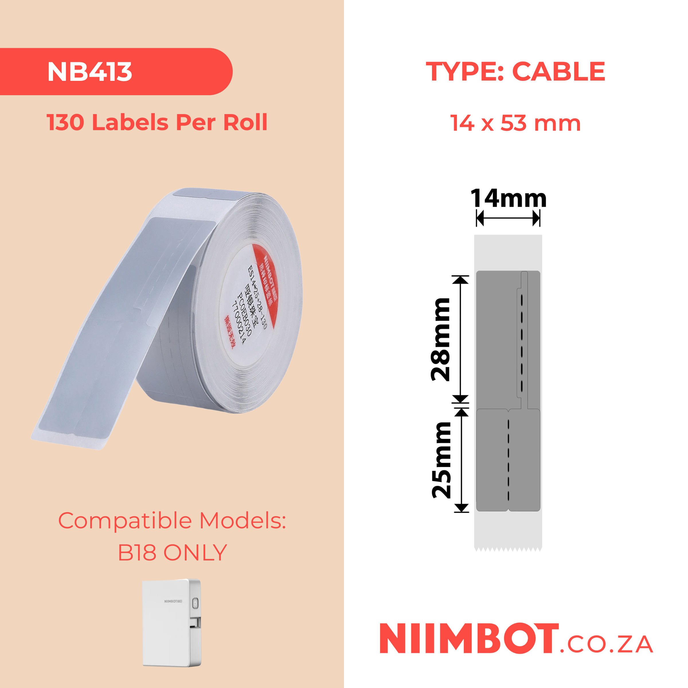 NB413 - NIIMBOT - B18 / N1 - EY14X53mm - 130 LABELS PER ROLL - DARK SILVER - JEWELLERY DESIGN