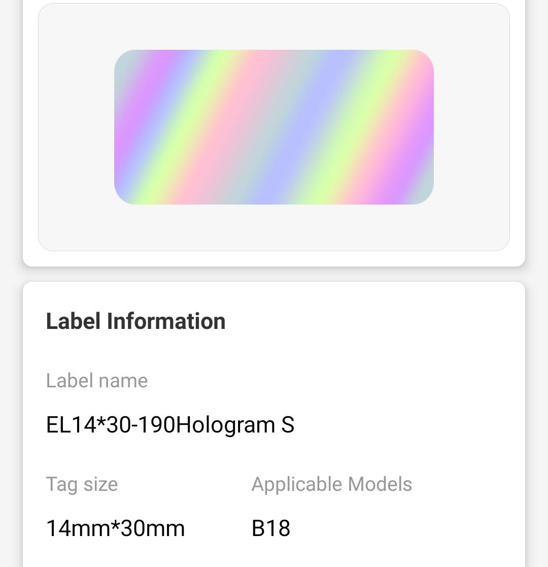 NB428 - NIIMBOT - B18 / N1 - EL14X30mm - 190 LABELS PER ROLL - HOLOGRAM SILVER