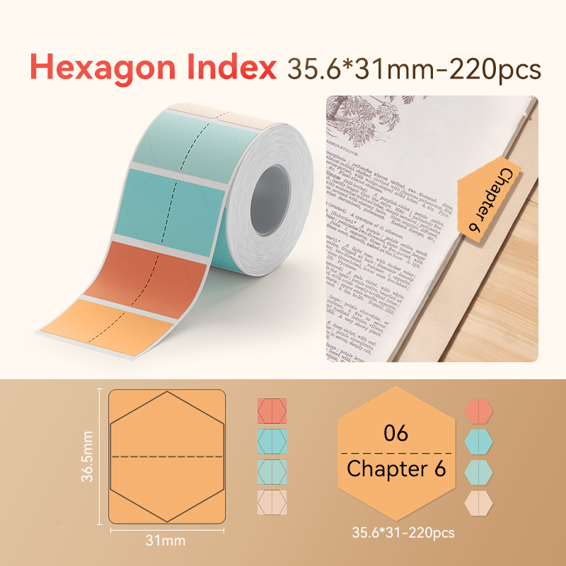 NB436 - Niimbot - B1 / B21 / B31 / B3S / B4 - 35.6x31mm - 220 Multi-Colour Hexagon Labels