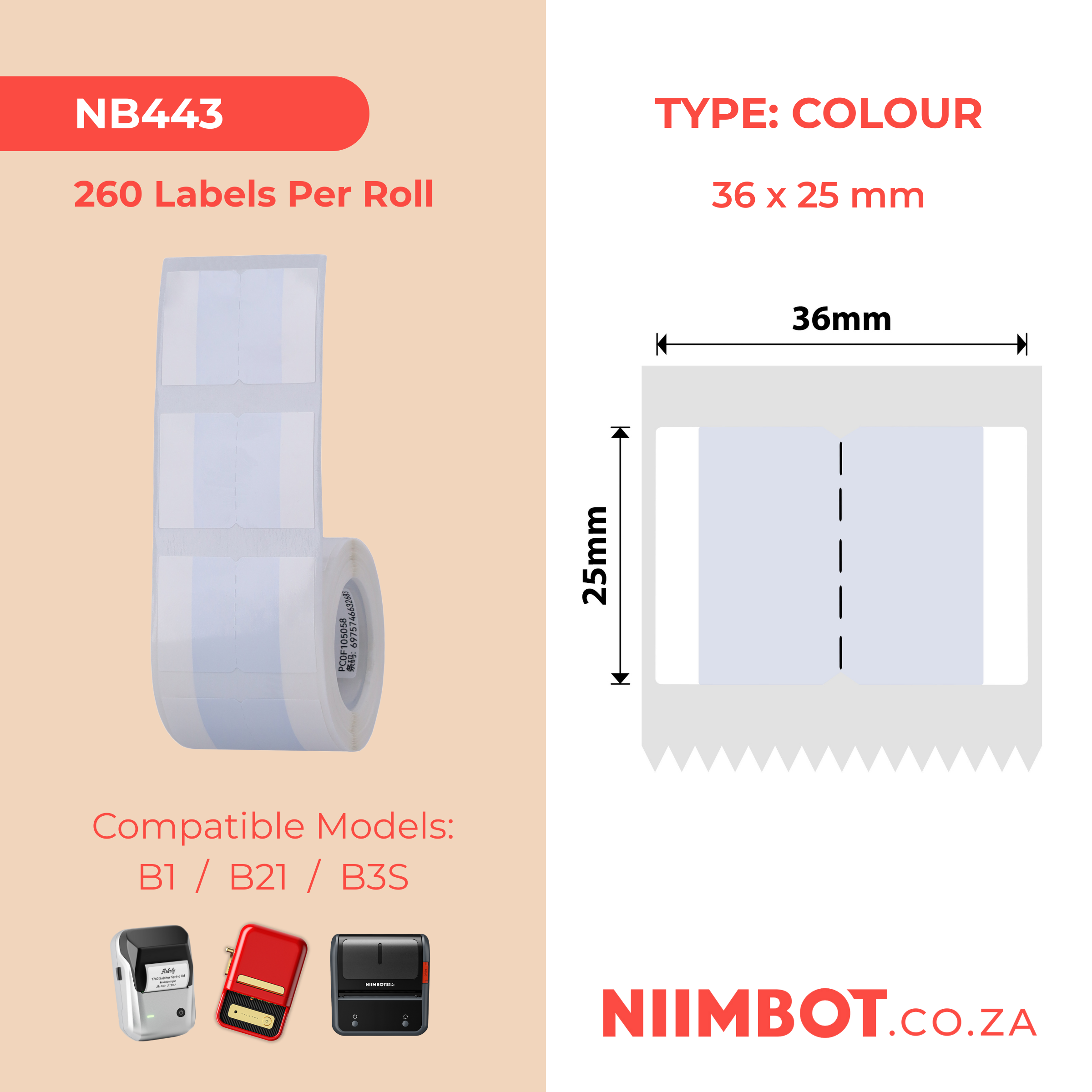 NB443 - NIIMBOT - B1 / B21 / B3S / B4 - T36X25MM - 260 LABELS PER ROLL - GREY INDEX STICKER DESIGN
