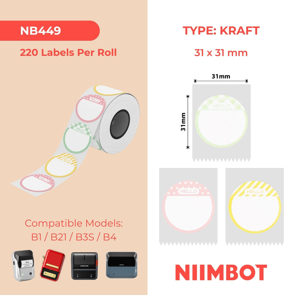 NIIMBOT - B Range - 31x31mm - Hello - 220 Labels