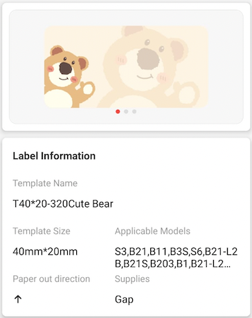 NB452 - NIIMBOT - B1 / B21 / B3S / B4 - T40X20MM - 320 LABELS PER ROLL - CUTE BEAR DESIGN