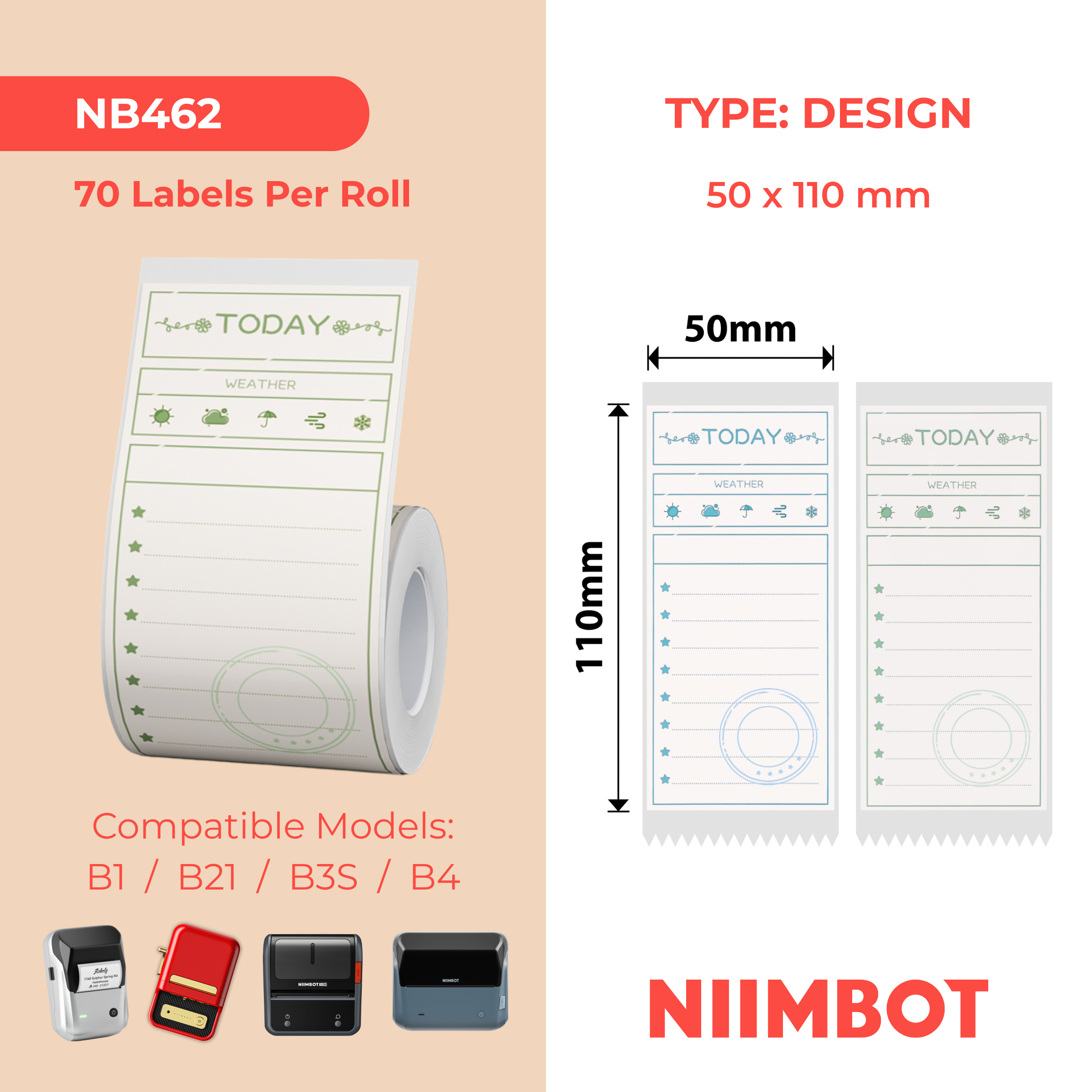 NB462 - Niimbot - B1 / B21 / B31 / B3S / B4 - 50x110mm - 70 To Do List Labels