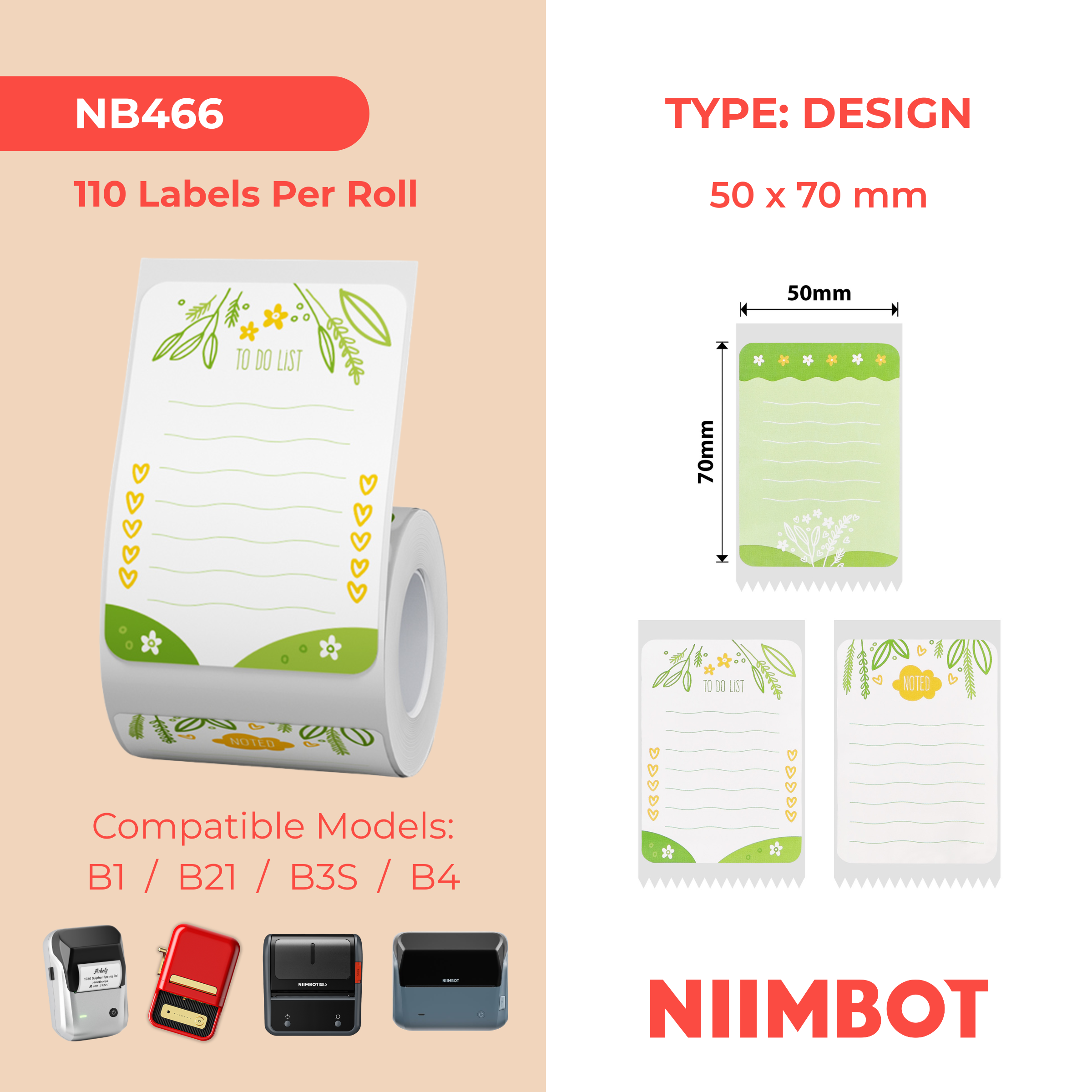 NB466 - Niimbot - B1 / B21 / B31 / B3S / B4 - 50x70mm - 110 Garden Labels