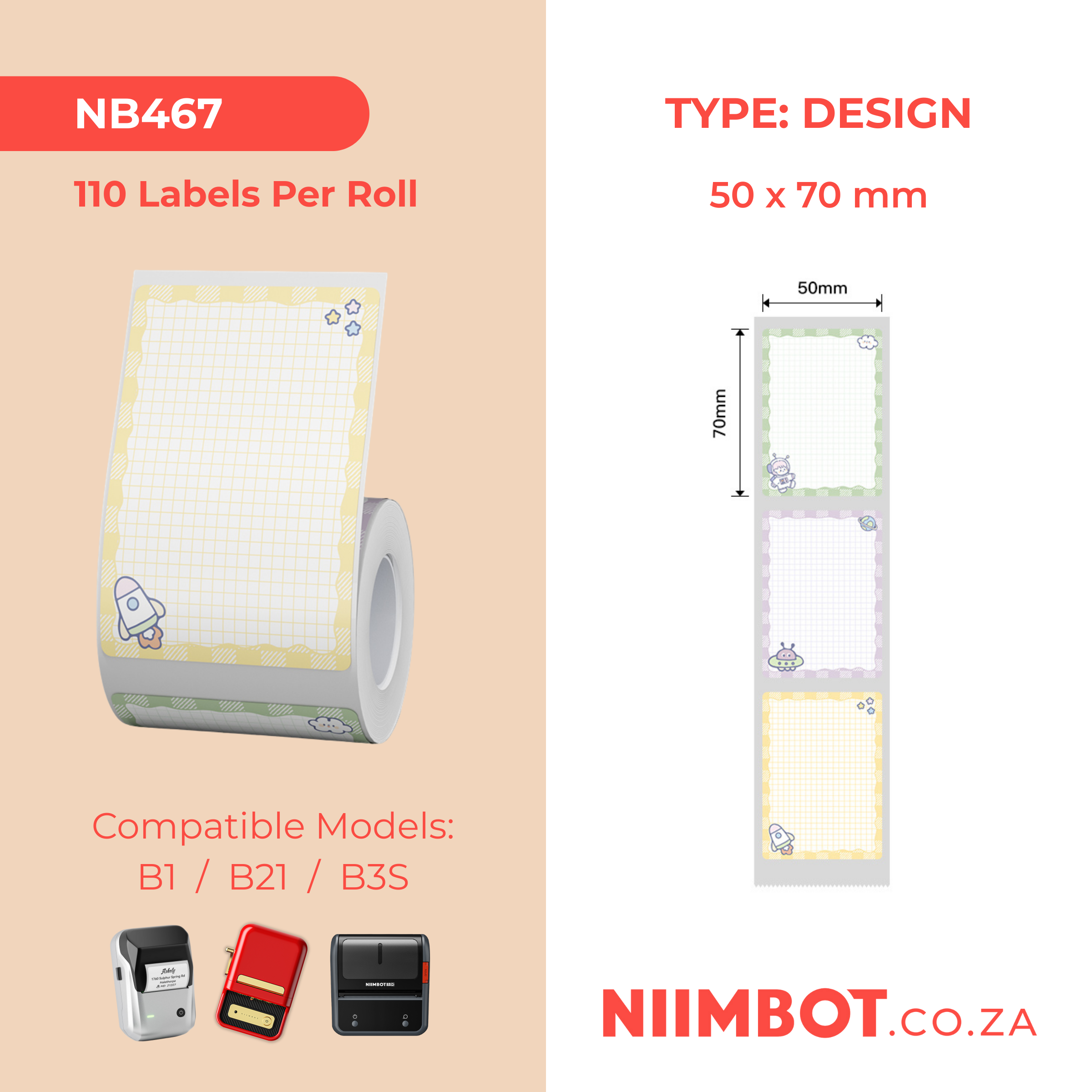 NB467 - NIIMBOT - B1 / B21 / B3S / B4 - T50X70MM - 110 LABELS PER ROLL - CAMPING DESIGN