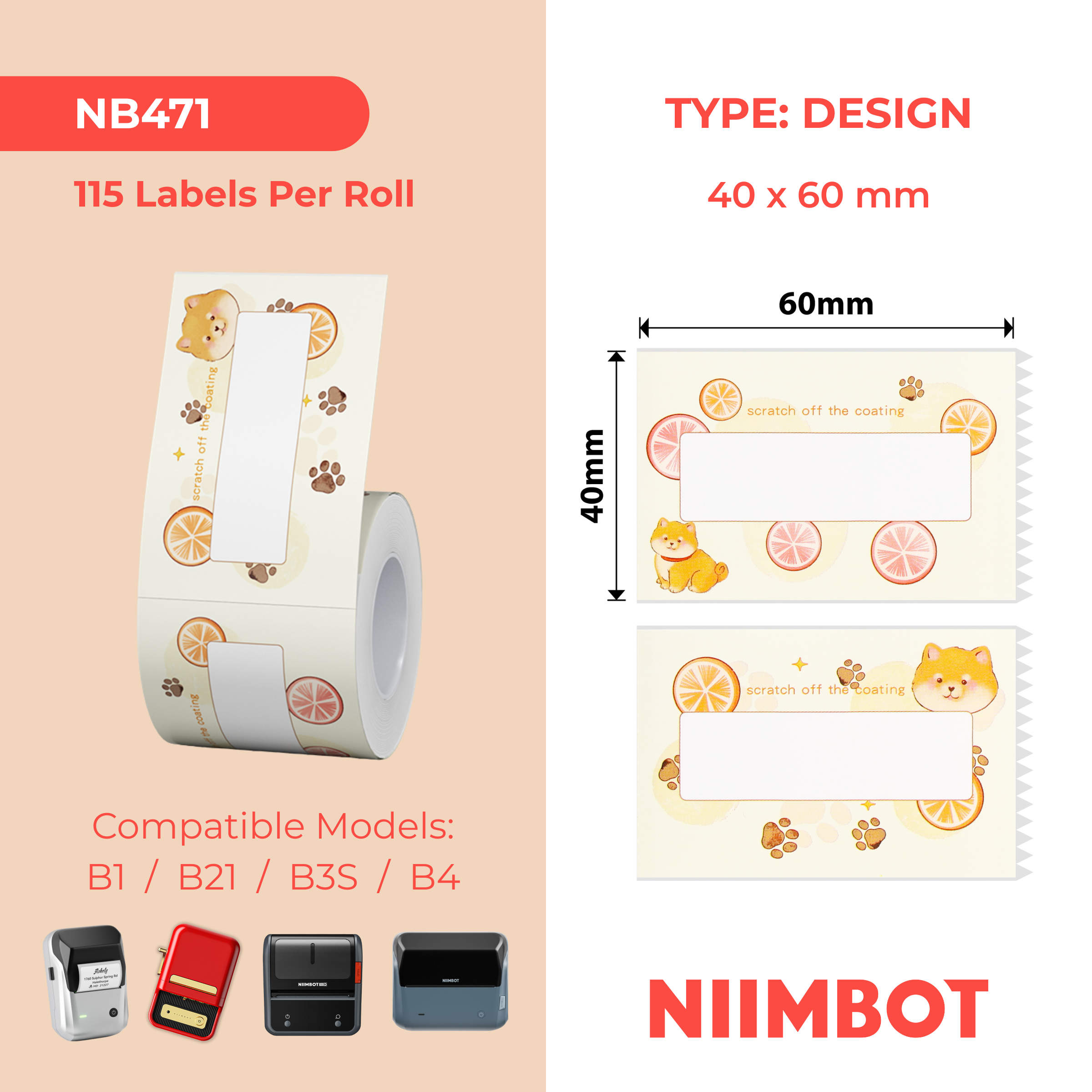 NB471 - Niimbot - B1 / B21 / B31 / B3S / B4 - 40x60mm - 115 Yellow Lemon Labels