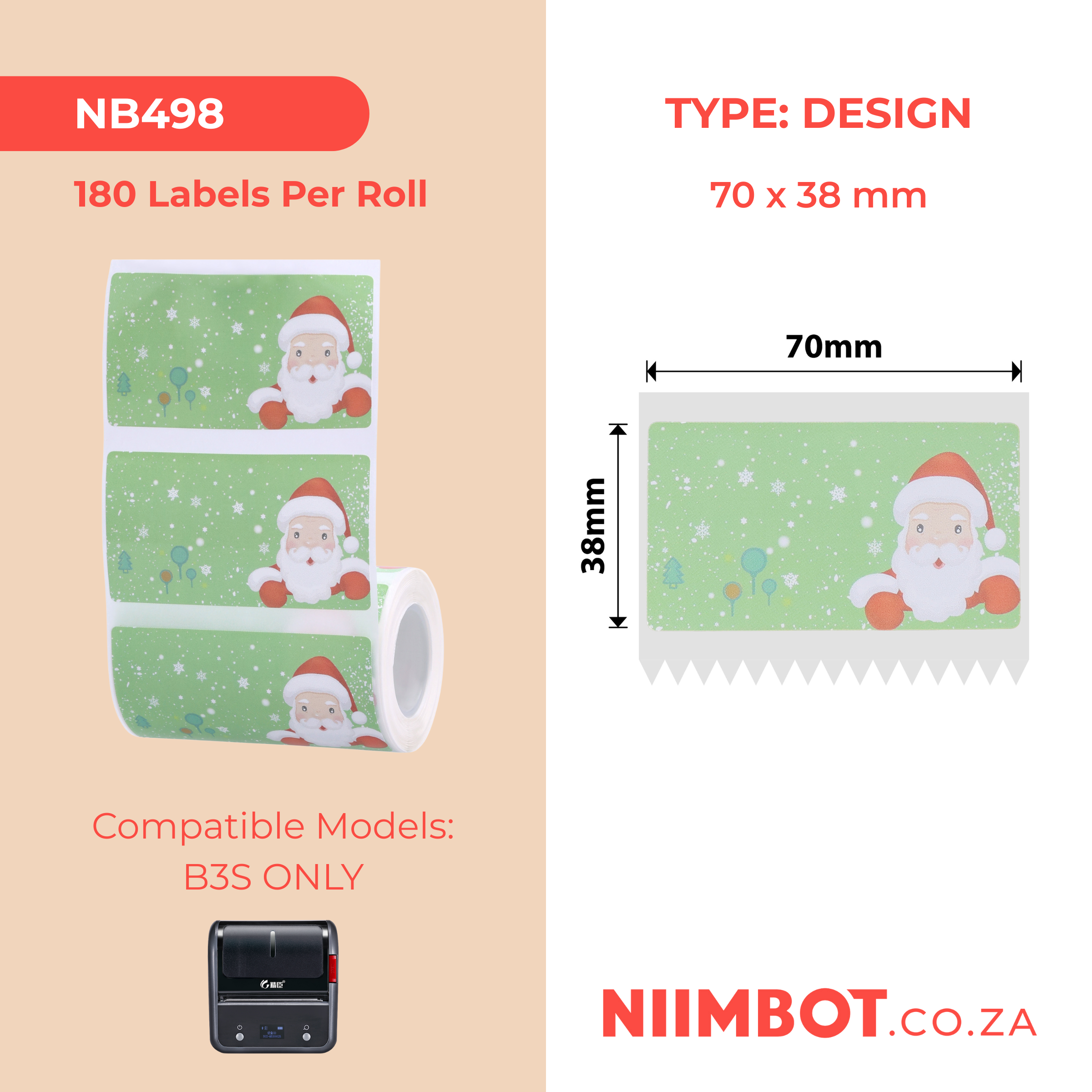 NB498 - Niimbot - B3S / B31 / B4 Only - 70x38mm - 180 Christmas Labels