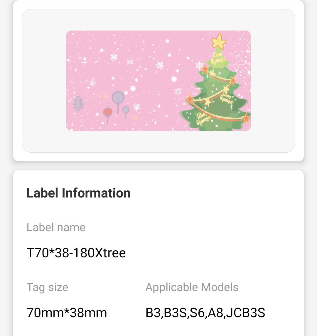 NB499 - NIIMBOT - B3S ONLY - 70X38MM - 180 LABELS PER ROLL - CHRISTMAS TREE