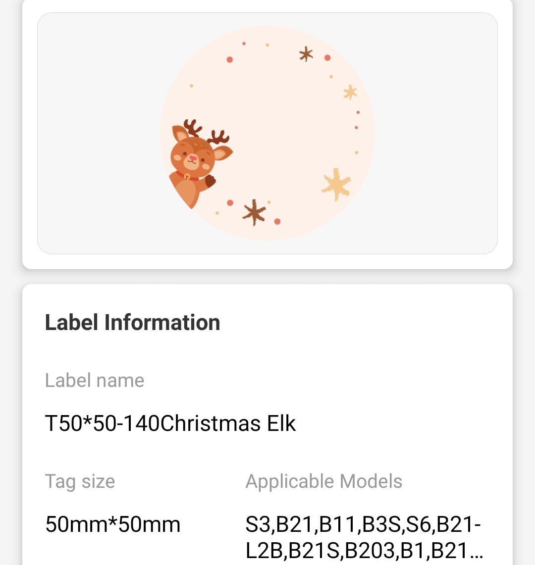 NB500 - NIIMBOT - B1 / B21 / B3S / B4 - 50X50MM - 140 LABELS PER ROLL - CHRISTMAS ELK
