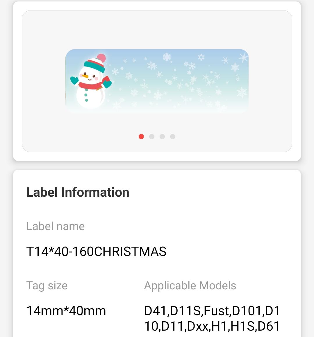 NB504 - NIIMBOT - D11 / D101 / D110 / H1S - R14X40MM - 160 LABELS PER ROLL - CHRISTMAS