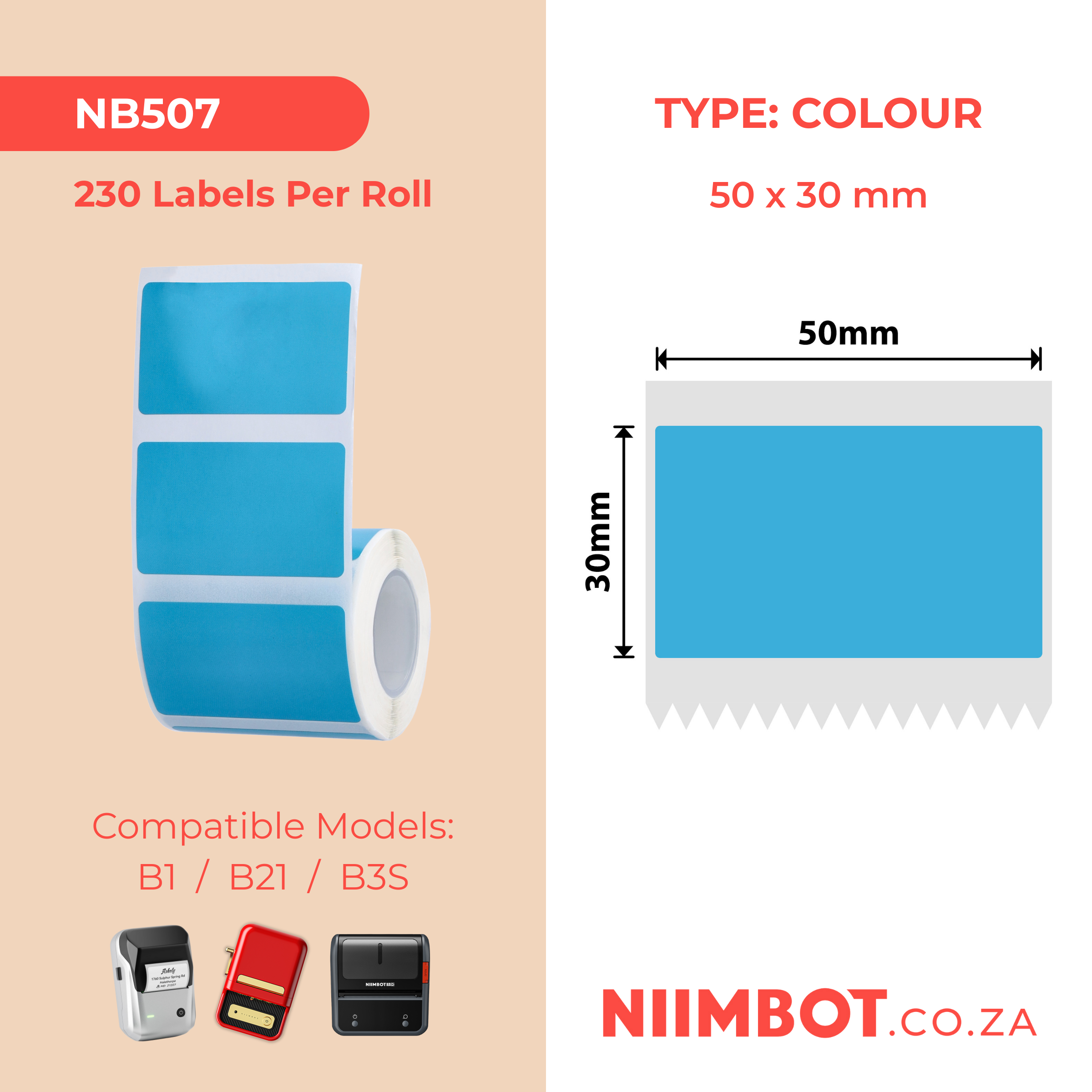 NB507 - Niimbot - B1 / B21 / B31 / B3S / B4 - 50x30mm - 230 Blue Freezer Labels